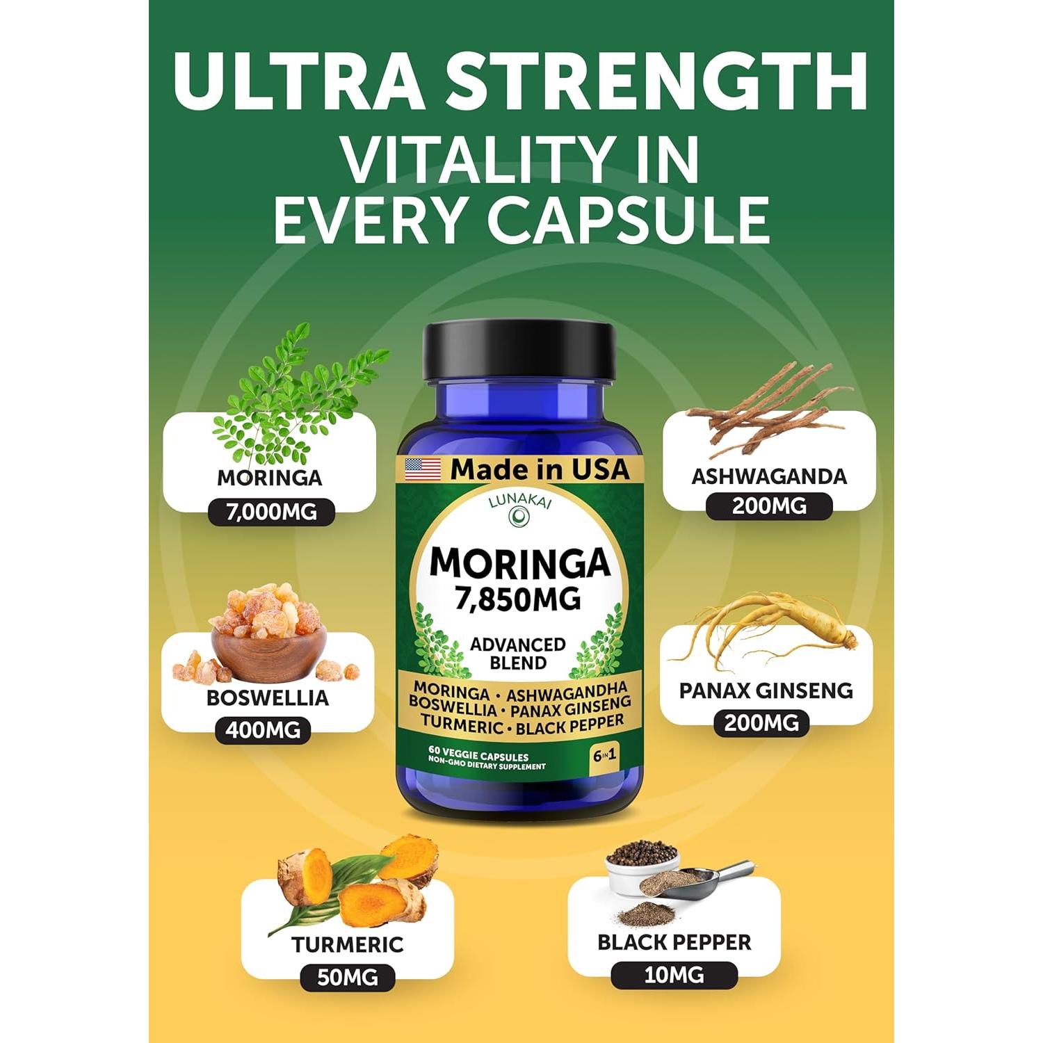 Cápsulas de Moringa Lunakai 7850mg - 60 Unidades Veganas