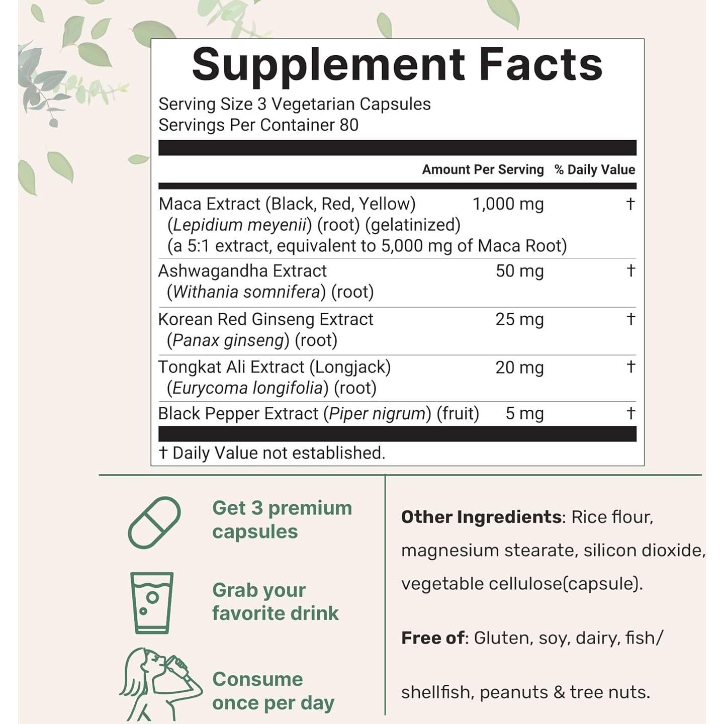 Cápsulas de Raíz de Maca 5000mg Micro Ingredients 240 Unidades