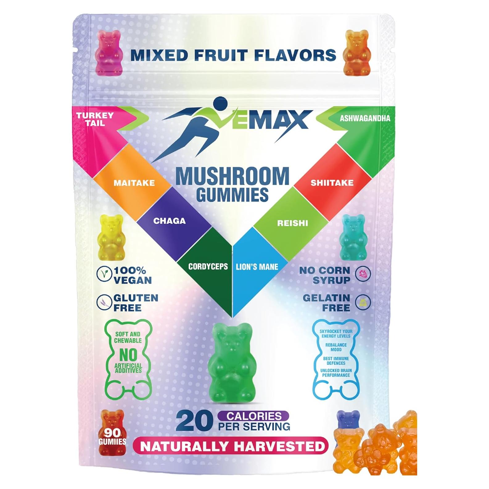 Gomitas Veganas de Ashwagandha y Hongos Orgánicos Vemax - 2500 mg