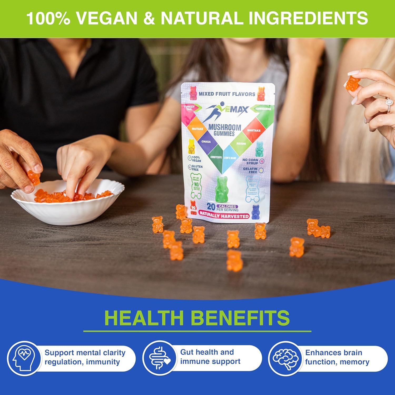 Gomitas Veganas de Ashwagandha y Hongos Orgánicos Vemax - 2500 mg