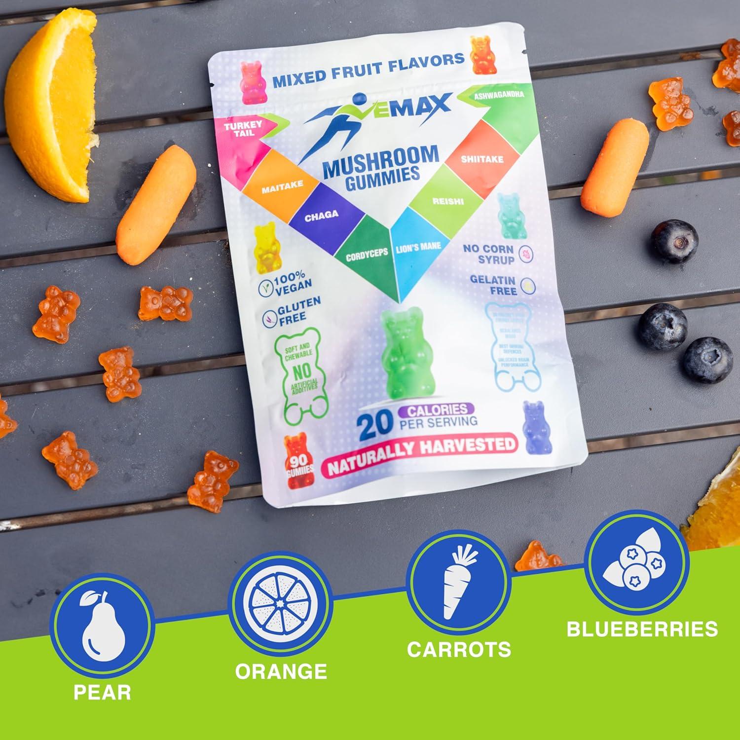 Gomitas Veganas de Ashwagandha y Hongos Orgánicos Vemax - 2500 mg