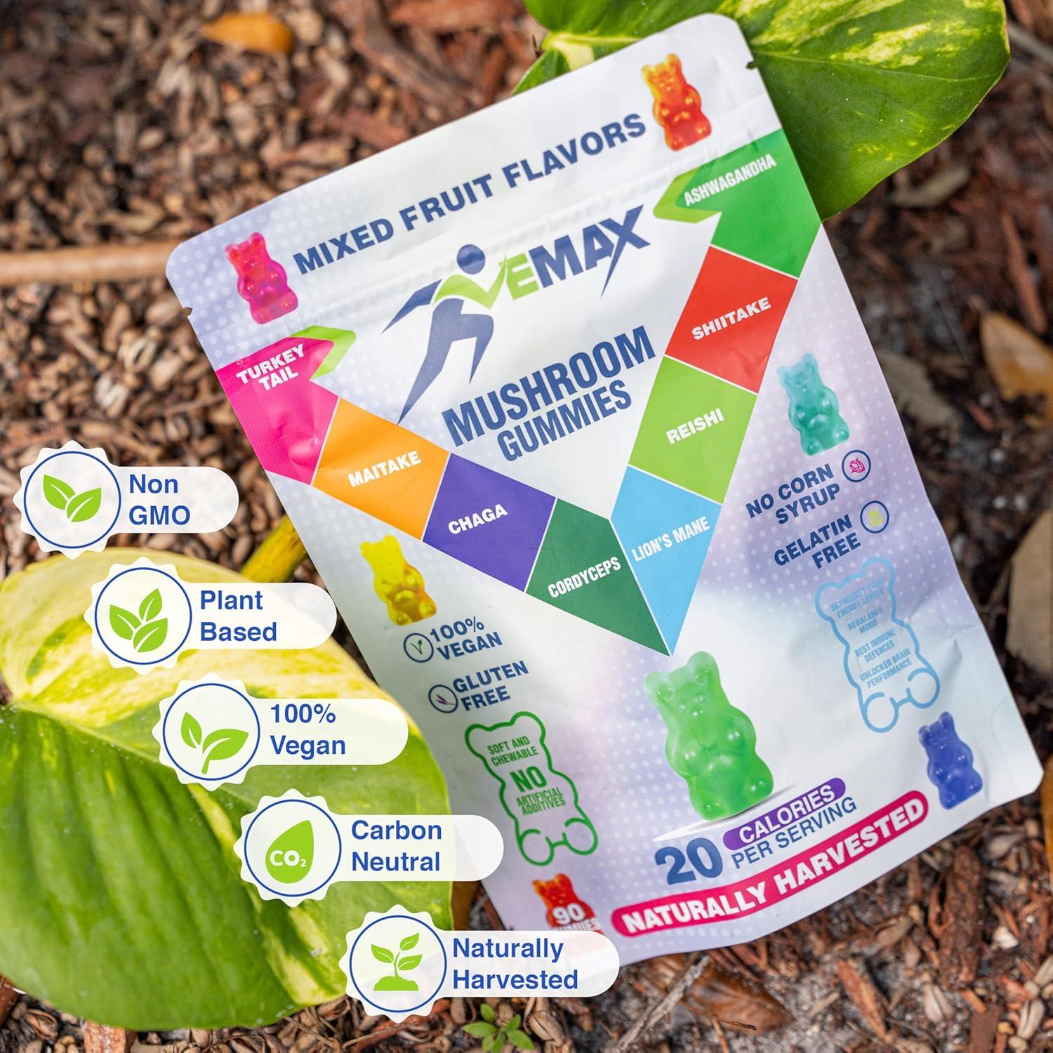 Gomitas Veganas de Ashwagandha y Hongos Orgánicos Vemax - 2500 mg