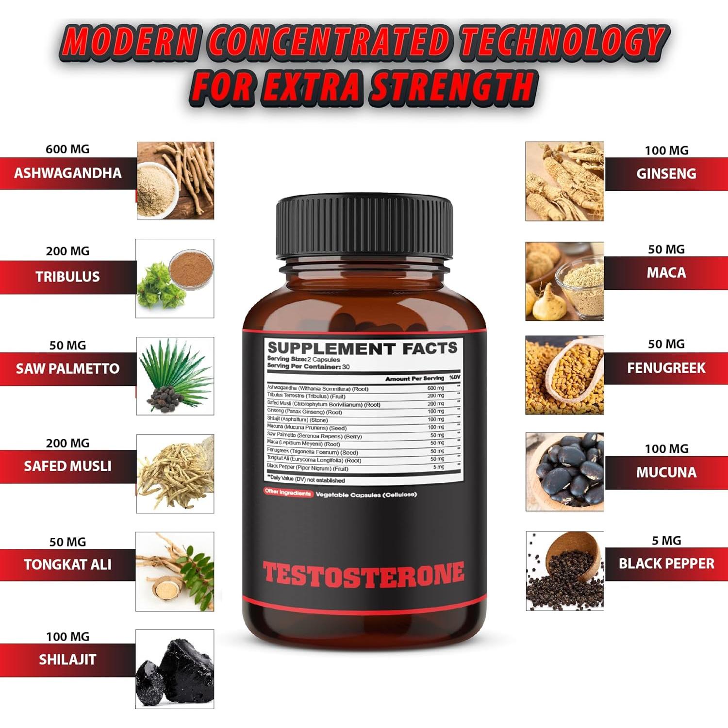 Suplemento de Testosterona Agobi - 60 Cápsulas Veganas - 11 Hierbas