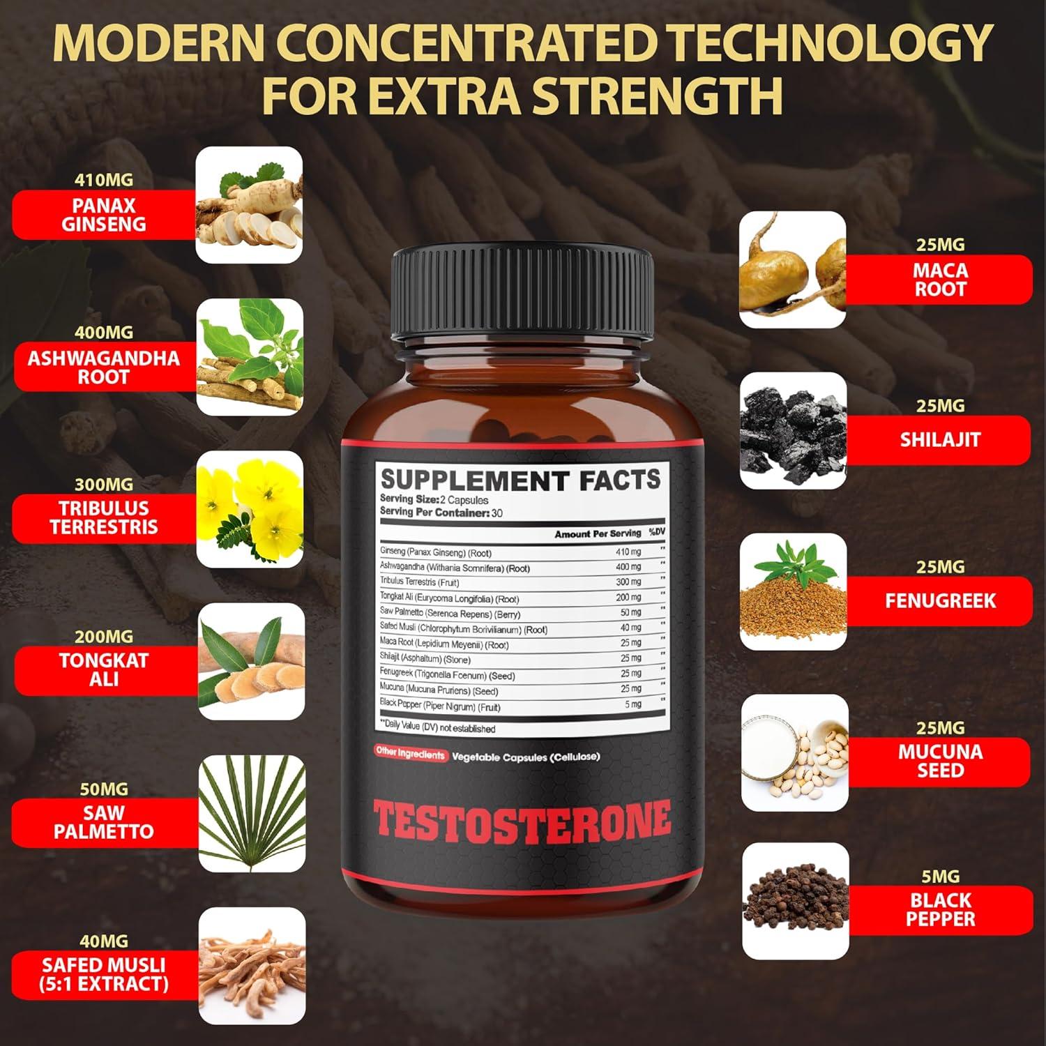 Suplemento de Testosterona Agobi - 60 Cápsulas - 11 Hierbas