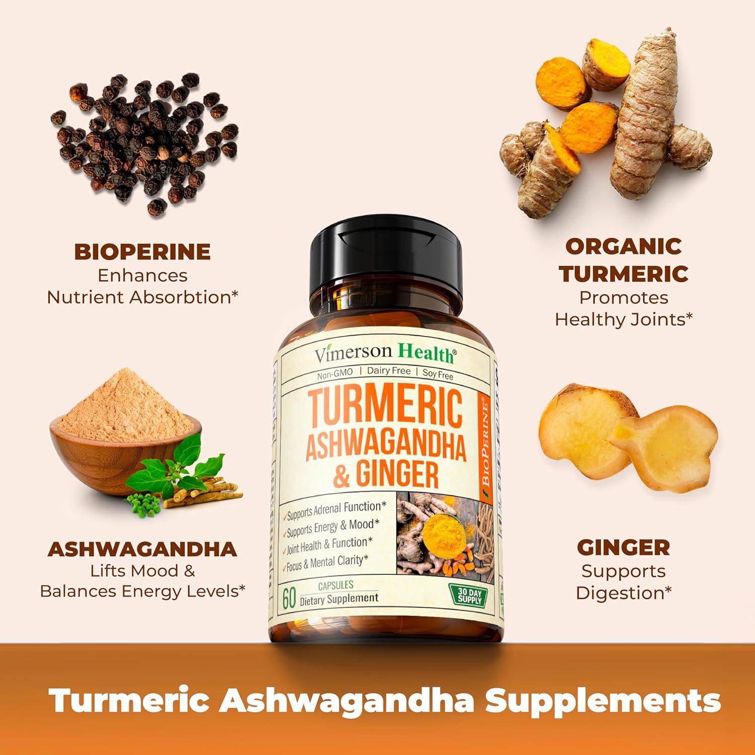 Suplemento de Cúrcuma y Ashwagandha Vimerson 60 Cápsulas