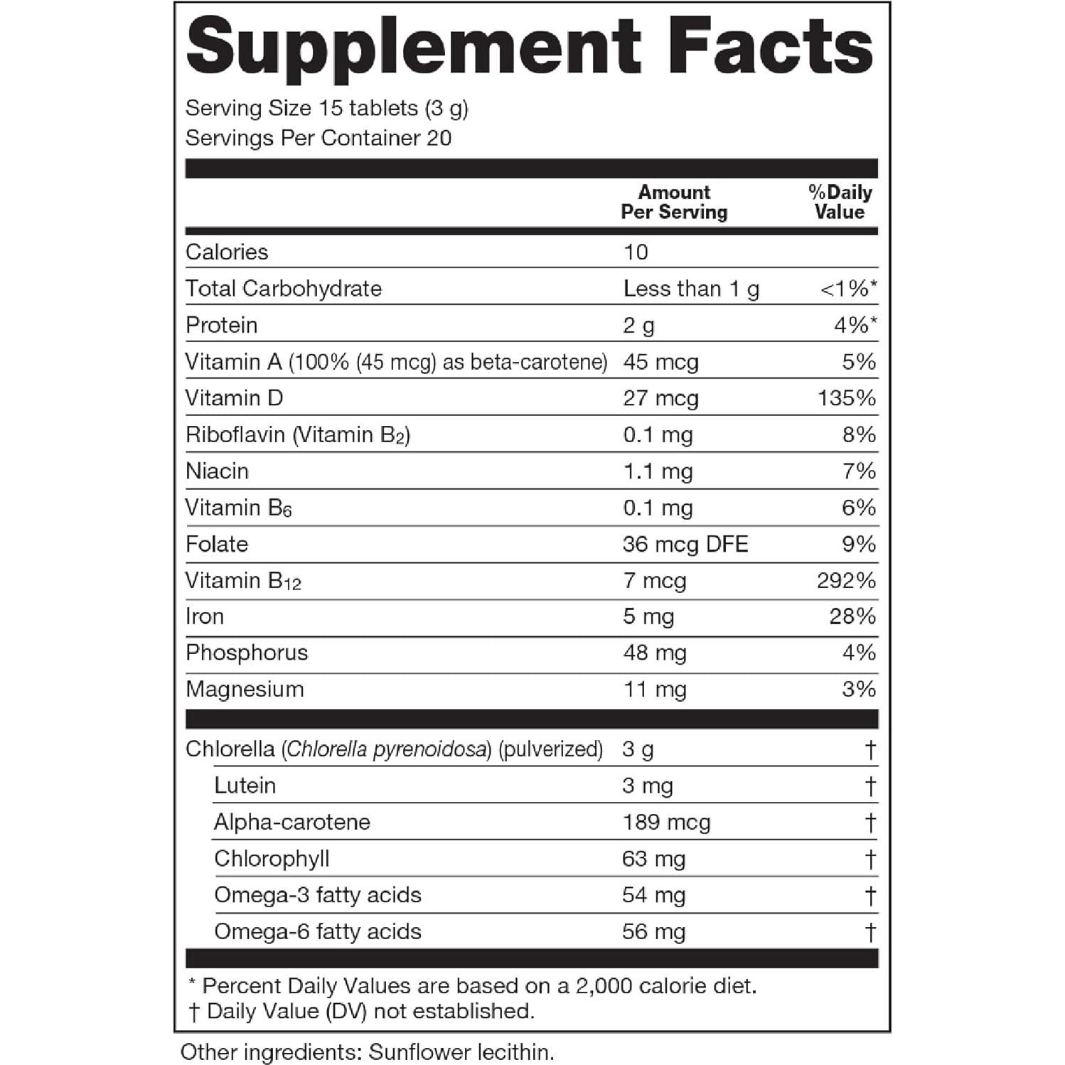 Sun Chlorella 200 mg Suplemento de Algas Verdes - 300 Tabletas