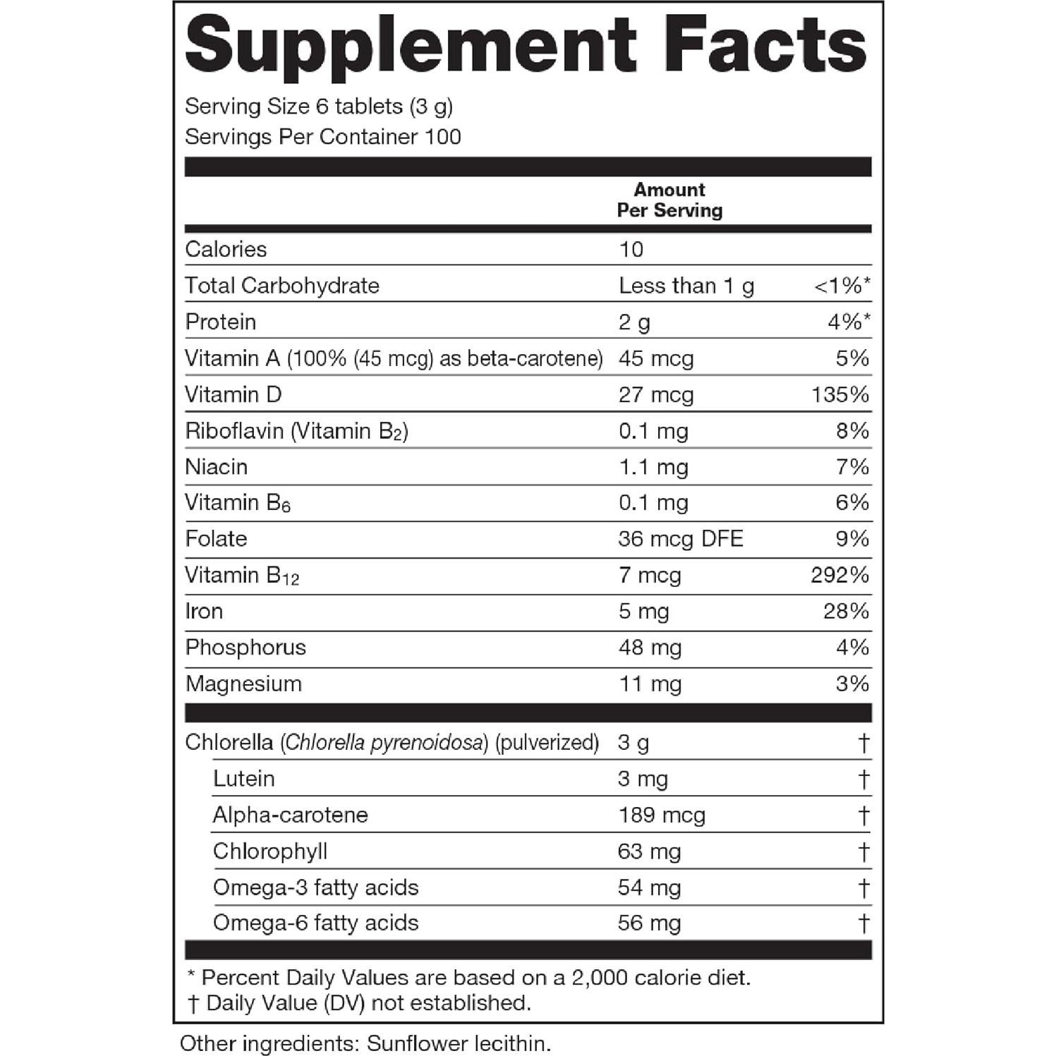 Sun Chlorella 500mg Suplemento de Algas Verdes 600 Tabletas
