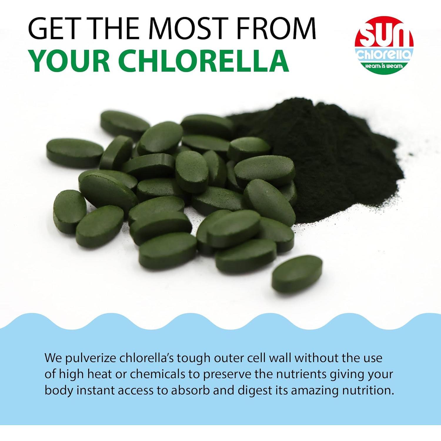 Sun Chlorella 500mg Suplemento de Algas Verdes 600 Tabletas