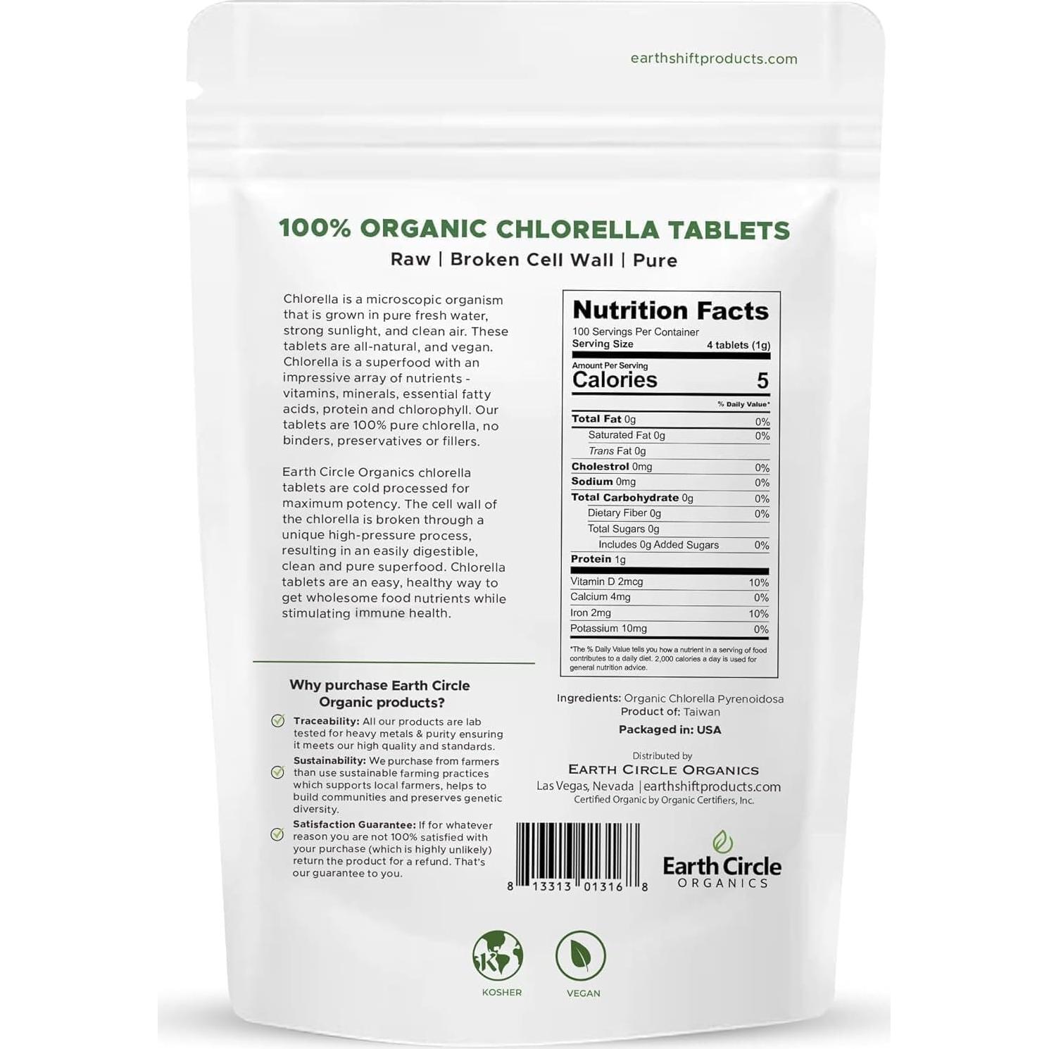 Tabletas de Chlorella Orgánica 1000 Unidades Earth Circle