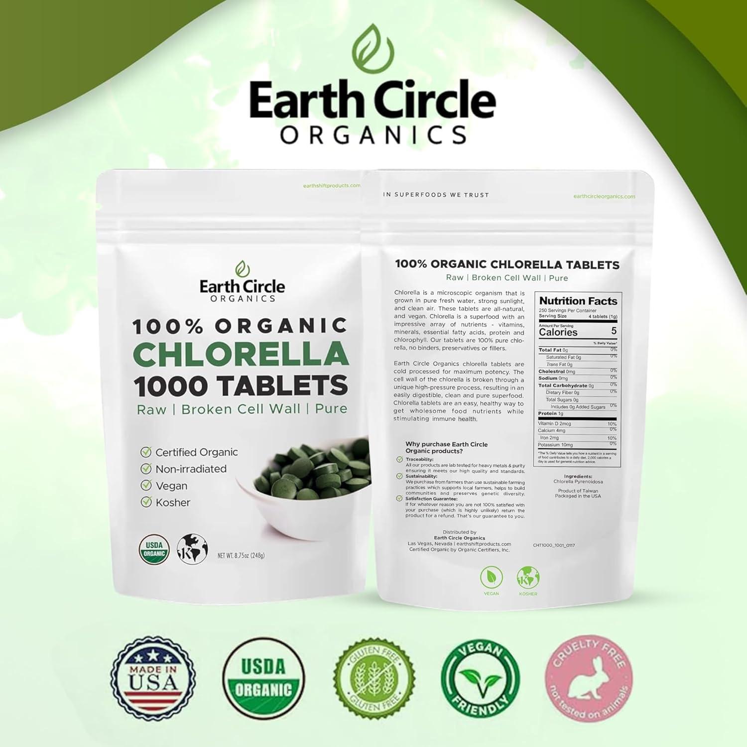 Tabletas de Chlorella Orgánica 1000 Unidades Earth Circle