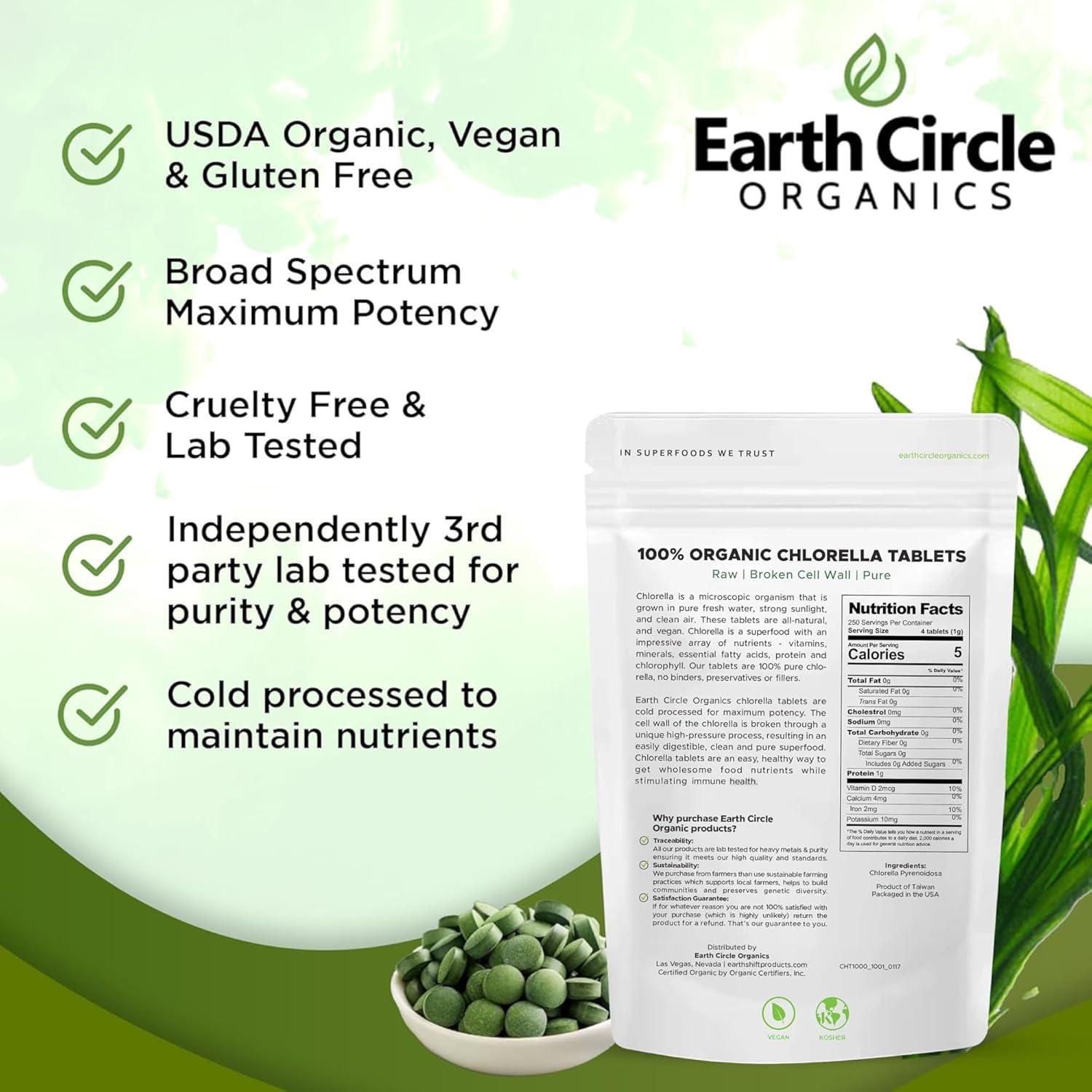 Tabletas de Chlorella Orgánica 1000 Unidades Earth Circle