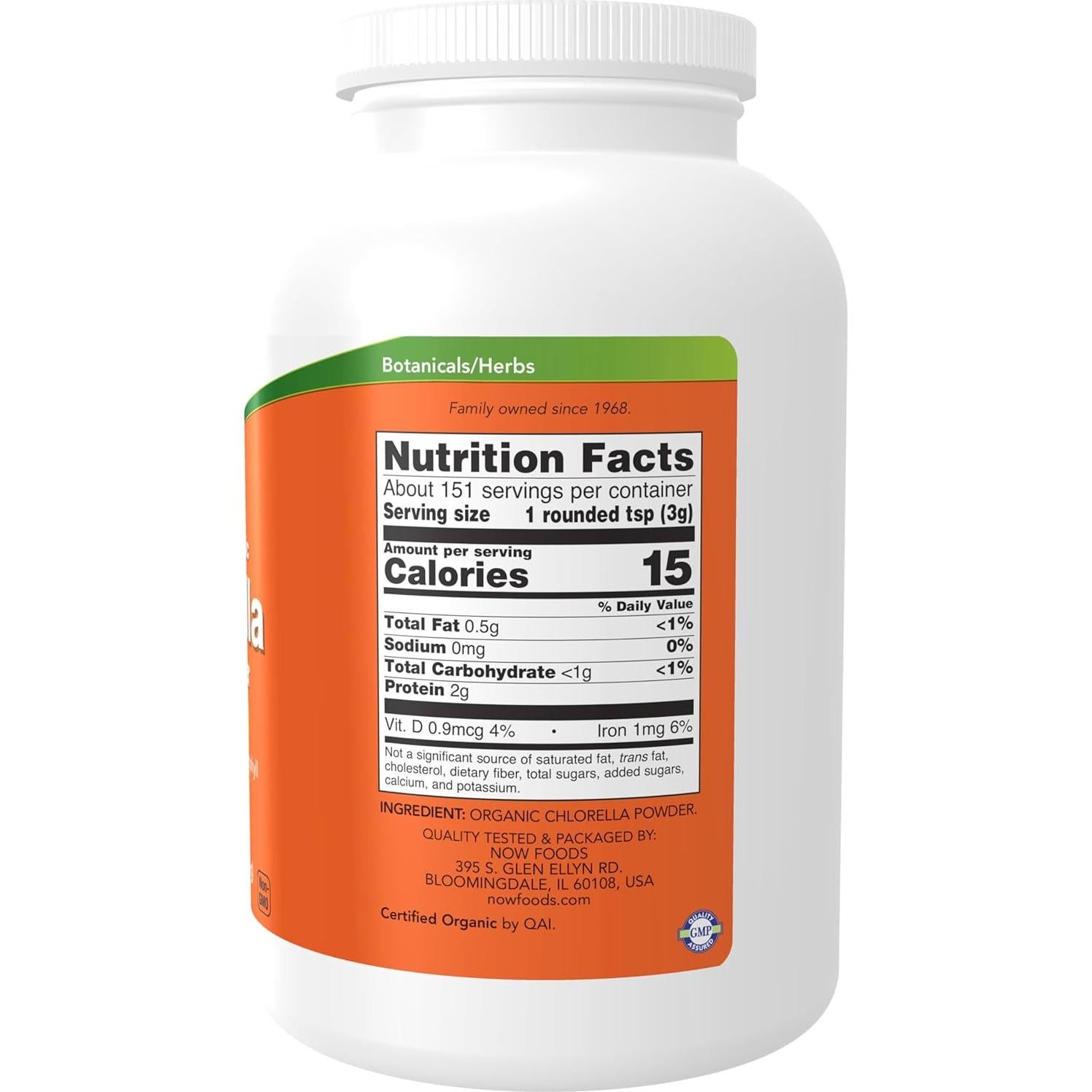 NOW Foods Chlorella Orgánica en Polvo 0.45 kg - Suplemento Nutricional