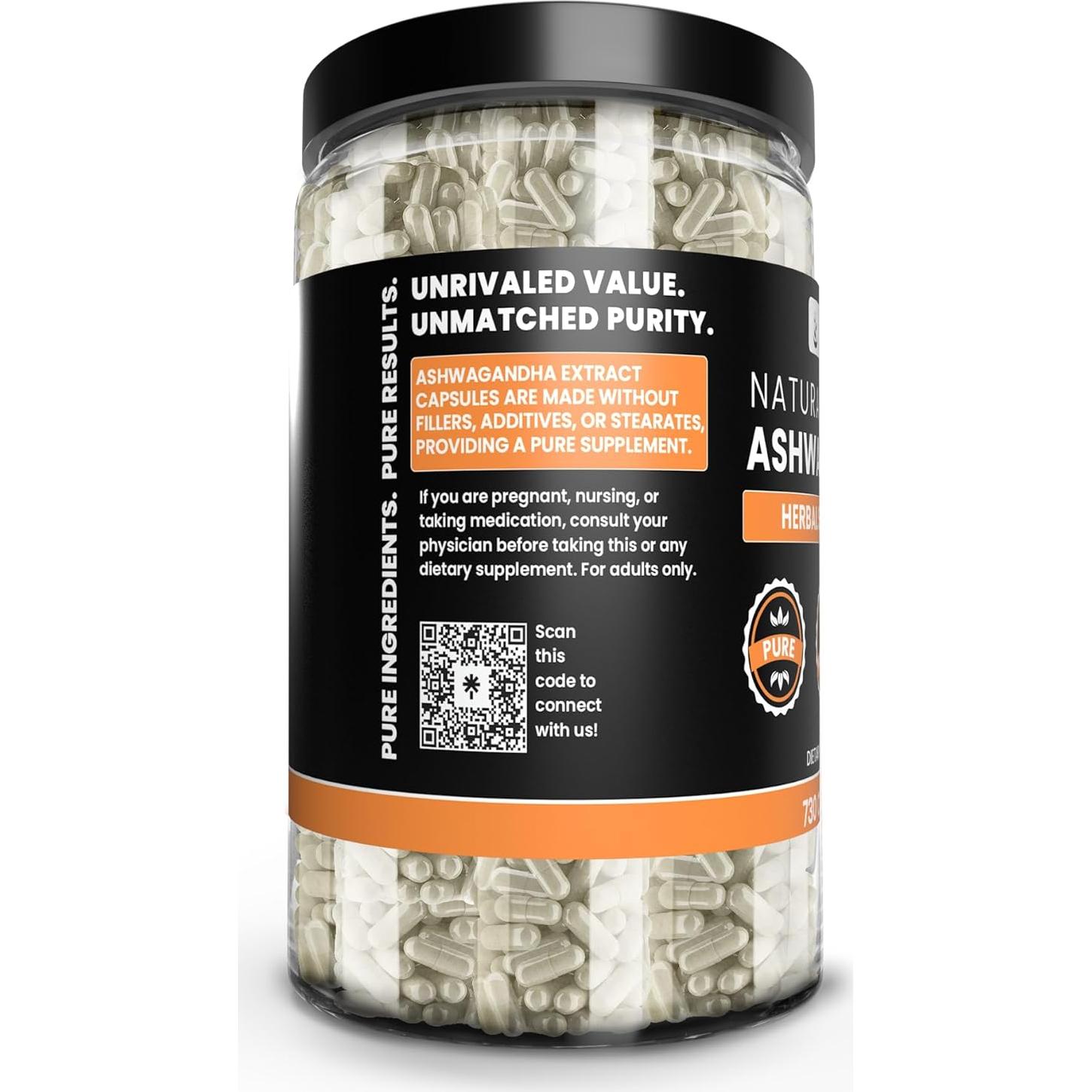 Cápsulas de Ashwagandha Puras 730 Unidades Ingredientes Orgánicos