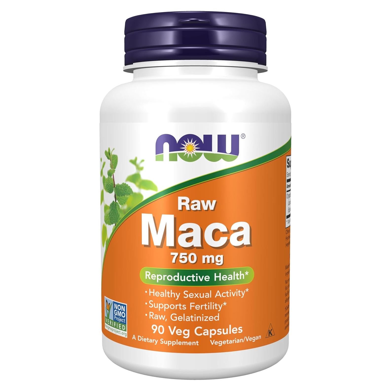 Suplemento de Maca Cruda NOW Foods 750 mg 90 Cápsulas Veganas