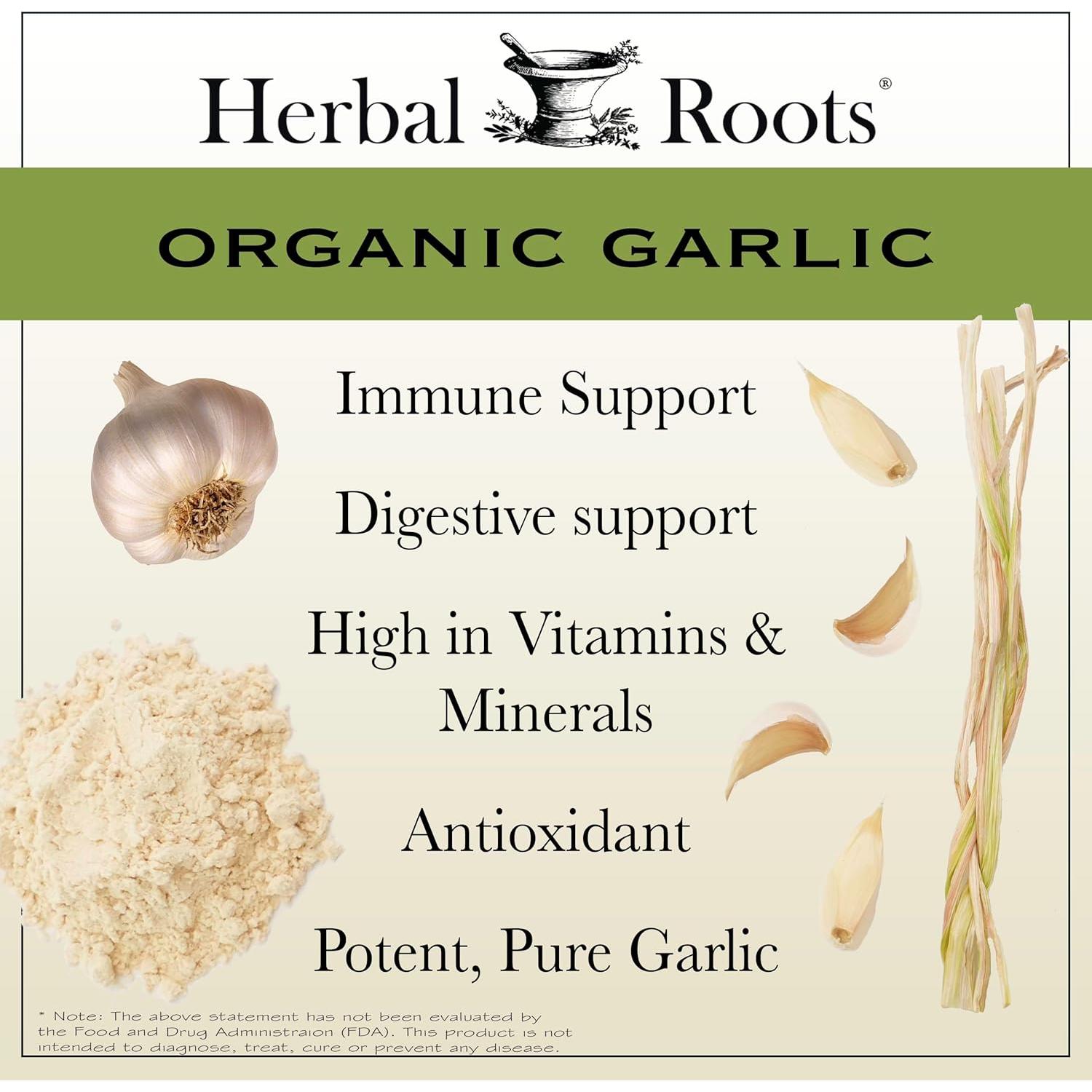 Píldoras de Ajo Orgánico Herbal Roots 600 mg - 60 Cápsulas Veganas