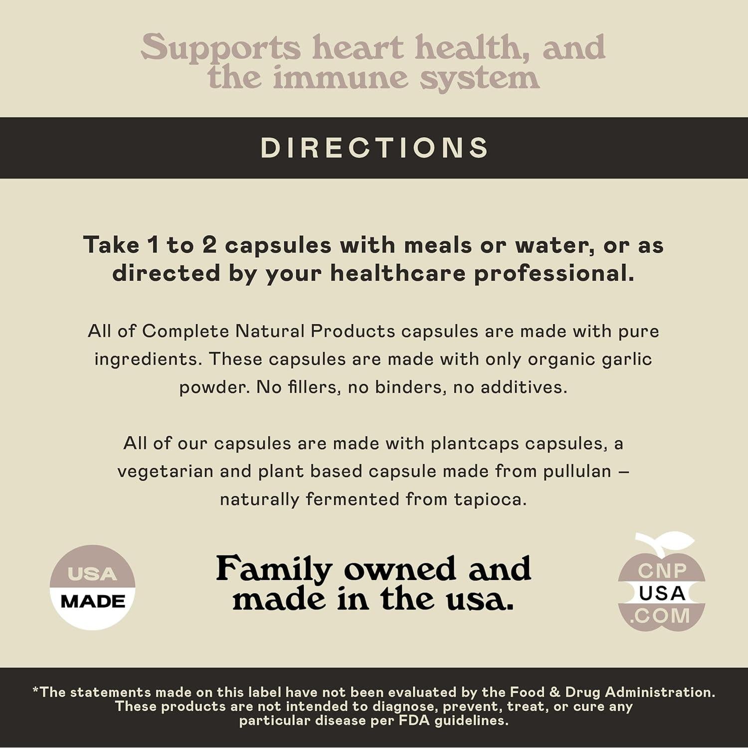 Cápsulas de Ajo Orgánico Complete Natural Products 520mg 100 Unidades