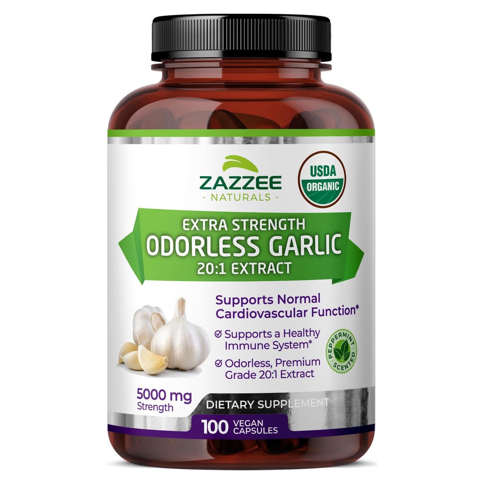 Extracto de Ajo Orgánico Sin Olor Zazzee 5000 mg 100 Cápsulas