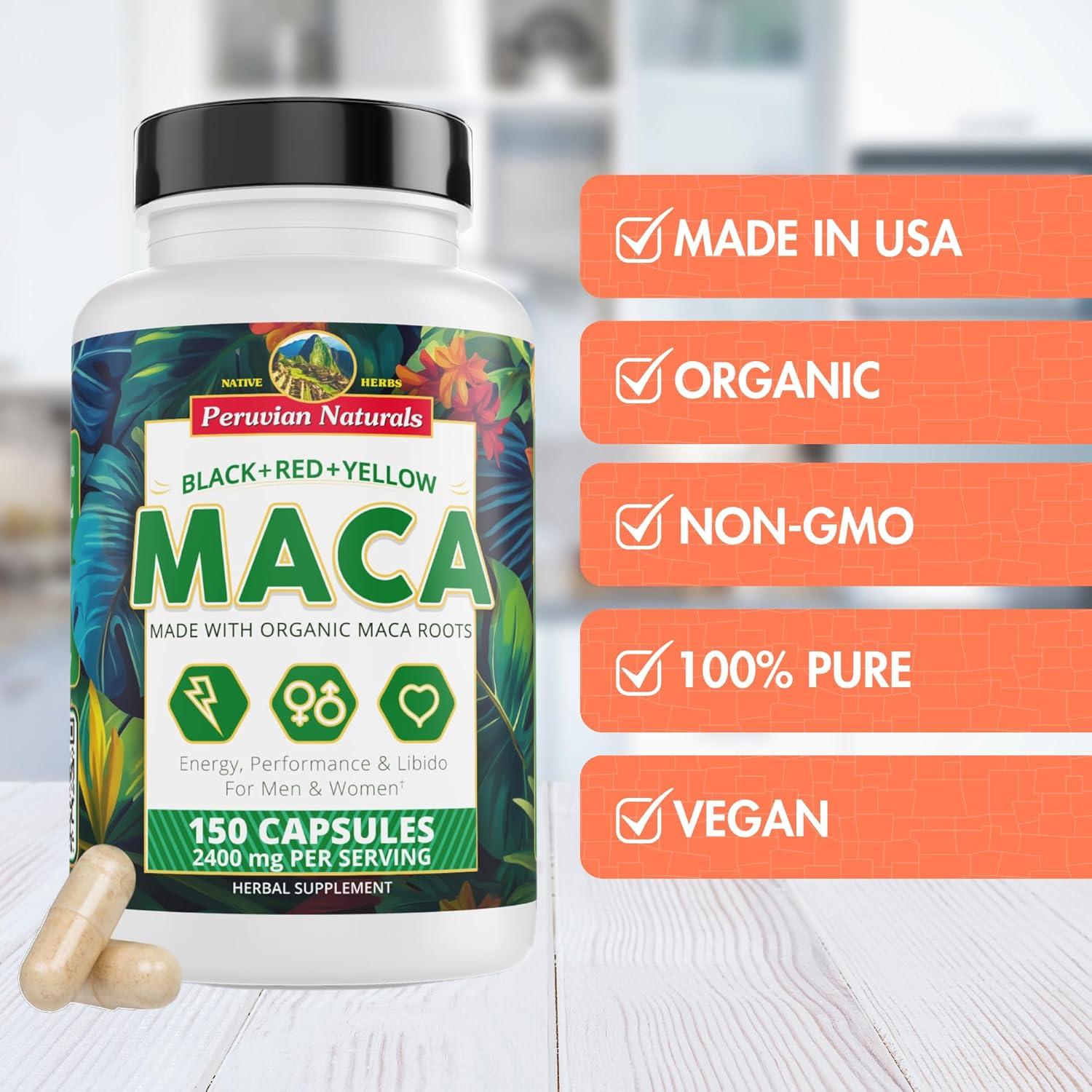 Cápsulas de Maca Orgánica 2400mg - 150 Pastillas Peruvian Naturals