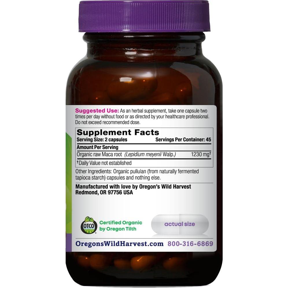 Raíz de Maca Orgánica Oregon's Wild Harvest - 90 Cápsulas Veganas