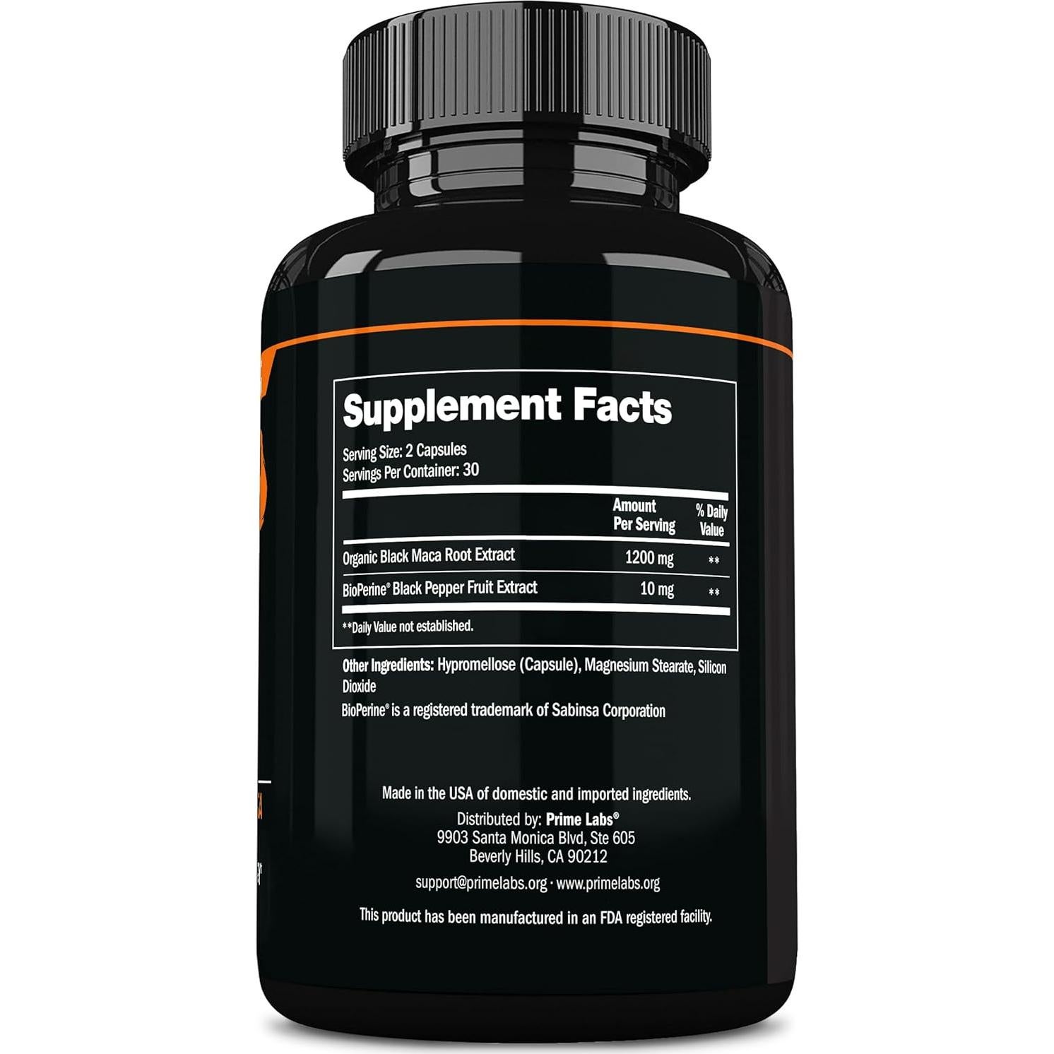 Cápsulas de Maca Negra Orgánica Prime Labs 1200mg - 60 Unidades