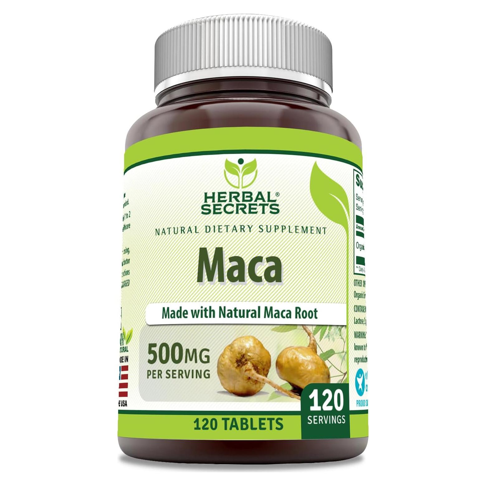Suplemento de Maca Herbal Secrets 500 Mg 120 Tabletas No OGM