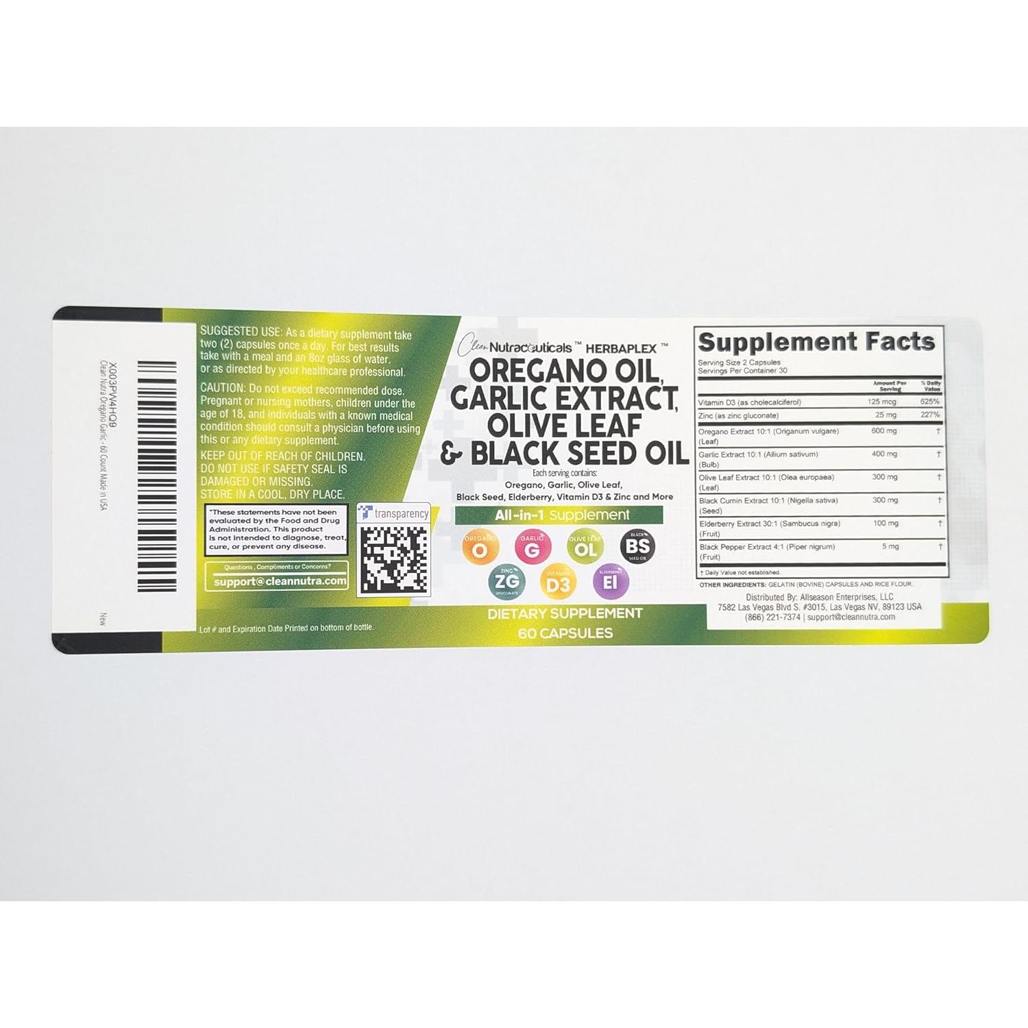 Clean Nutra Suplemento Inmunológico Aceite de Orégano 60 Cápsulas