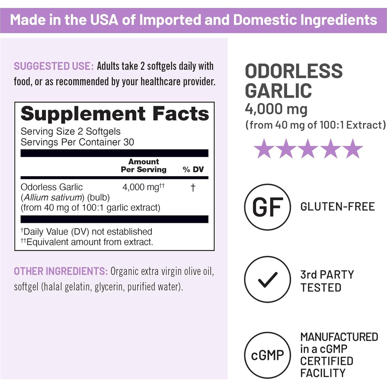 Suplemento de Ajo Sin Olor NatureWise 4000mg - 60 Softgels