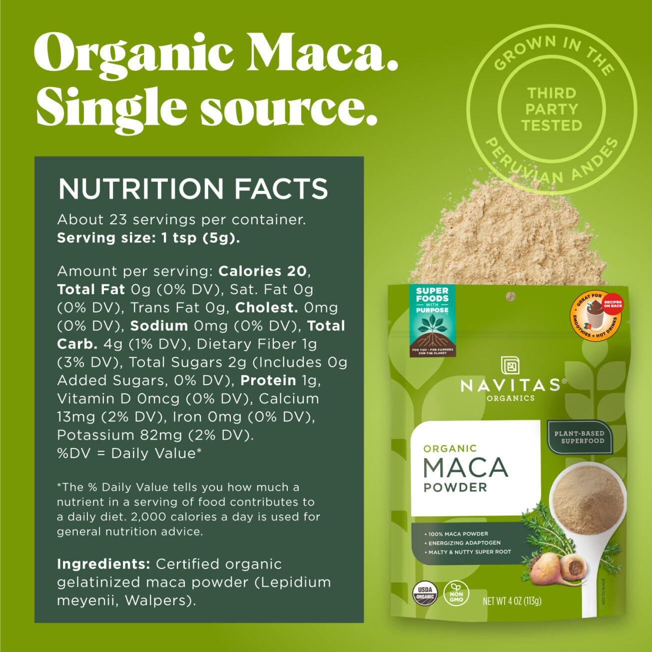 Polvo de Maca Orgánica Navitas 113.4g - Adaptógeno Energizante