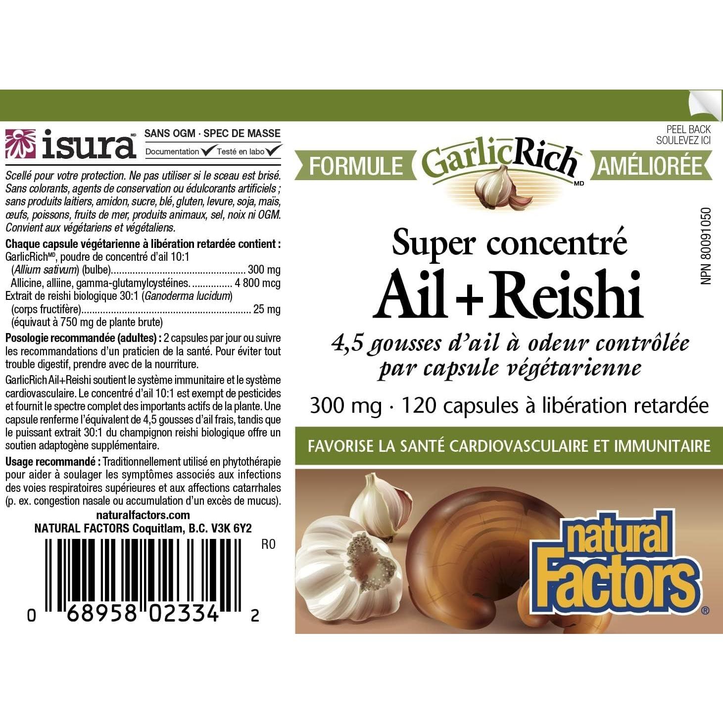 Suplemento Ajo + Reishi Natural Factors 120 Cápsulas