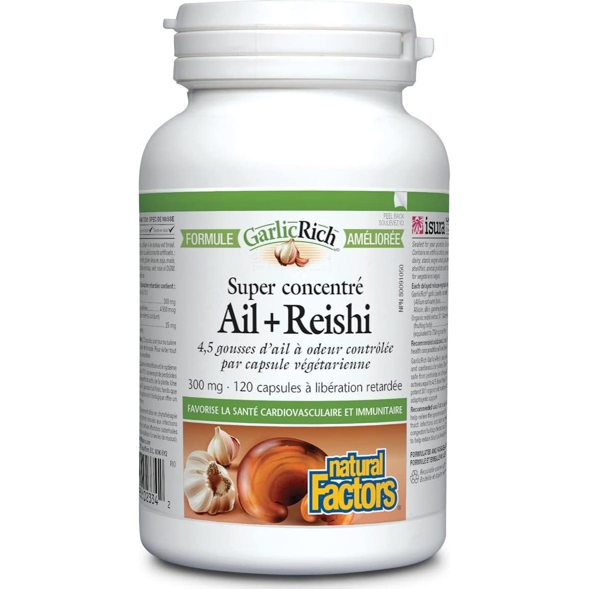 Suplemento Ajo + Reishi Natural Factors 120 Cápsulas