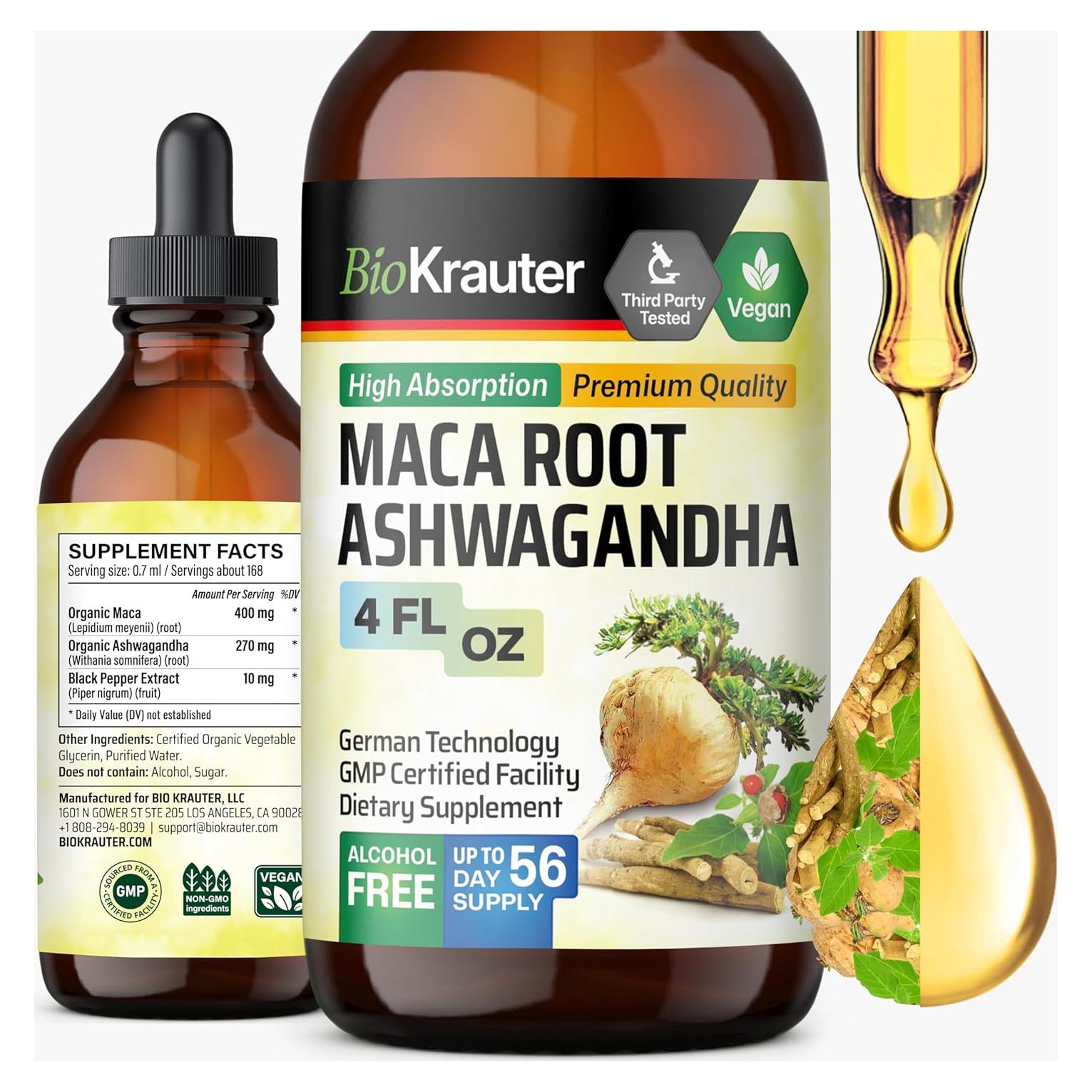 Tinctura de Raíz de Maca y Ashwagandha Bio Krauter 118 ml - Vegana