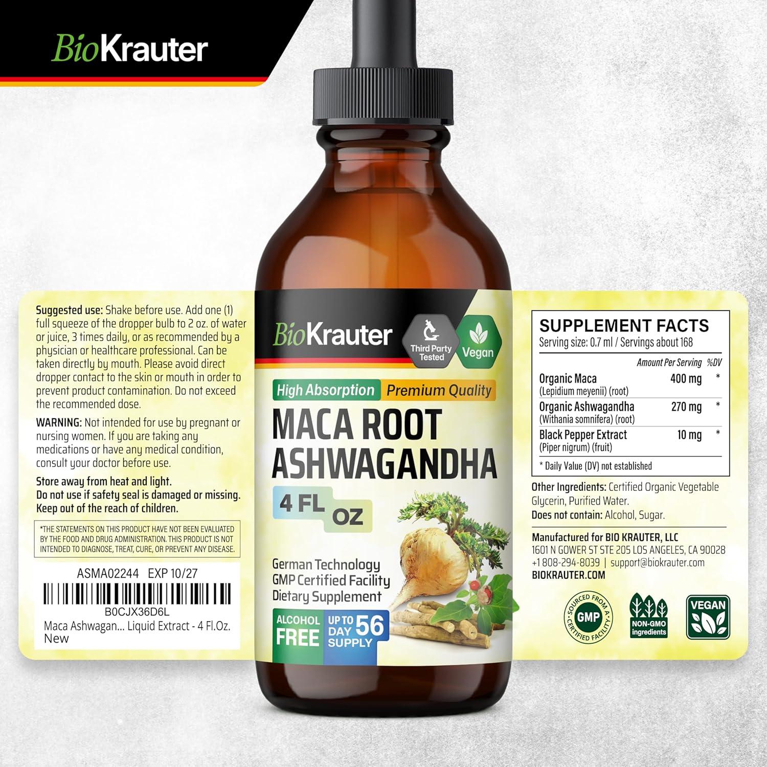 Tinctura de Raíz de Maca y Ashwagandha Bio Krauter 118 ml - Vegana