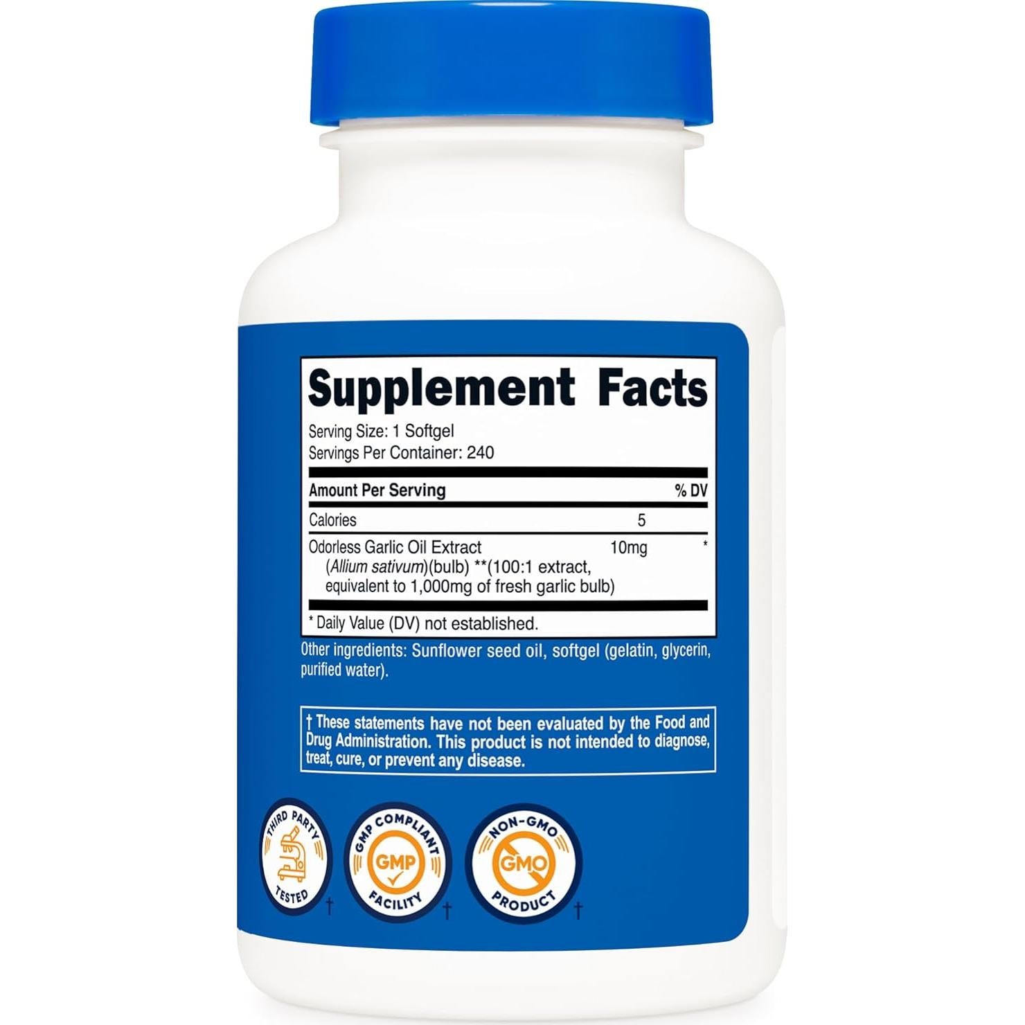 Suplemento de Ajo Nutricost 1000mg 240 Gelatinas Sin Olor