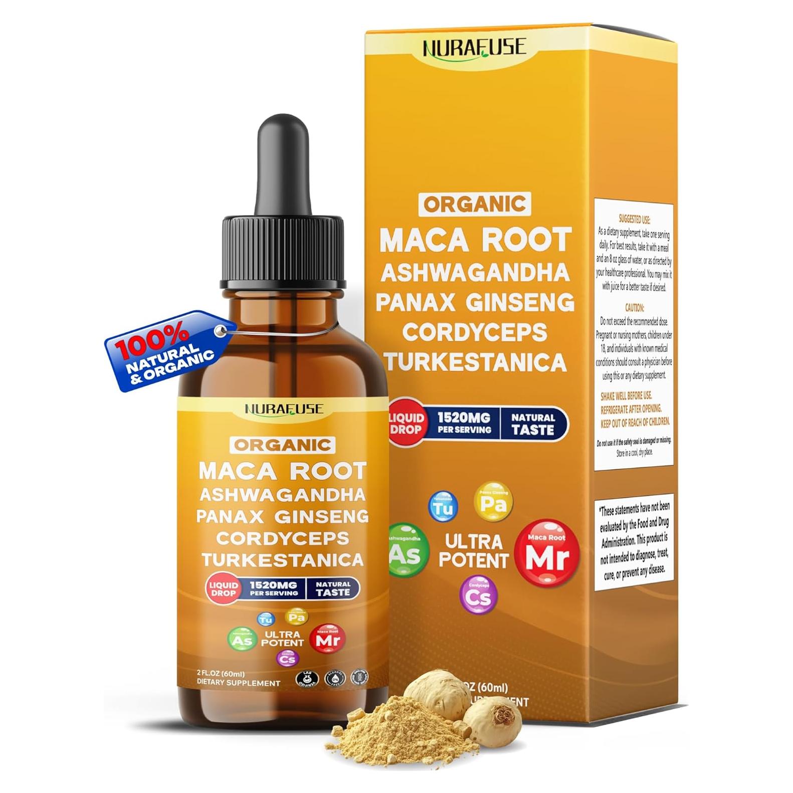 Gotas Líquidas NuraFuse Raíz de Maca 60ml - Ultra Potente 1520mg