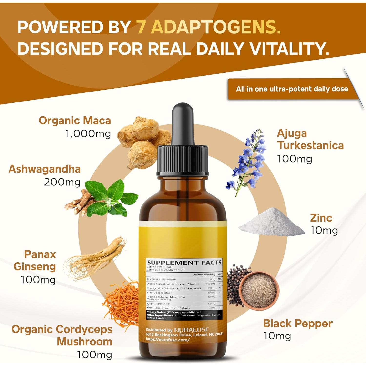 Gotas Líquidas NuraFuse Raíz de Maca 60ml - Ultra Potente 1520mg