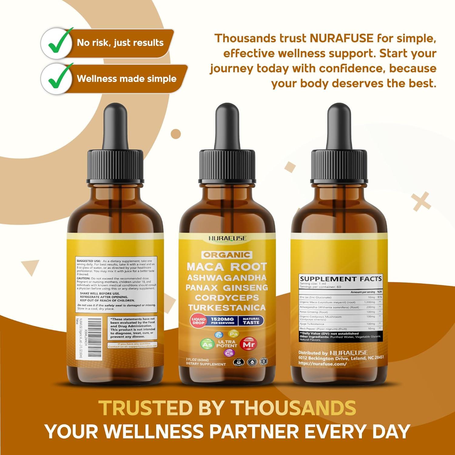 Gotas Líquidas NuraFuse Raíz de Maca 60ml - Ultra Potente 1520mg