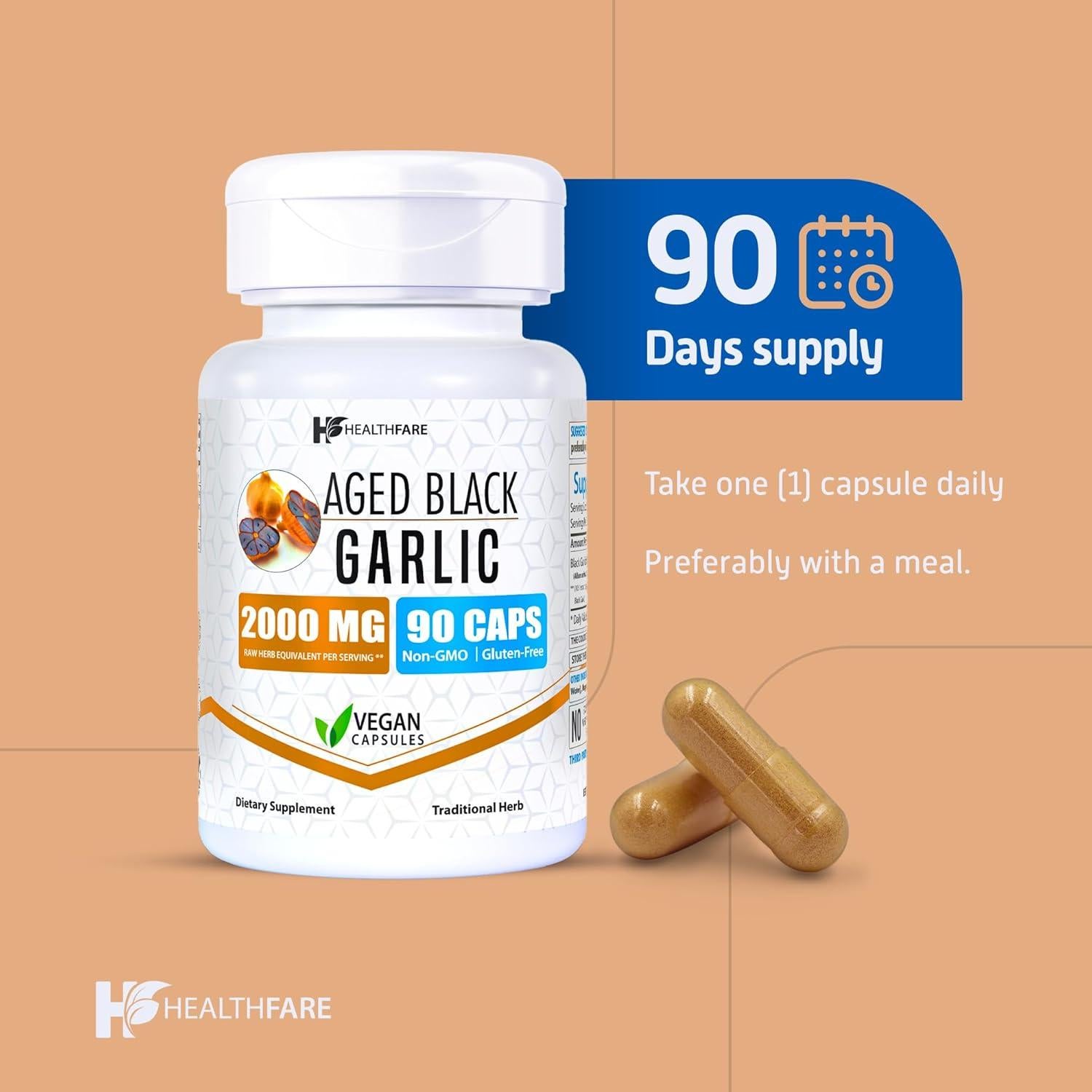 Cápsulas de Ajo Negro Envejecido 2000 mg HealthFare | 90 Veganas