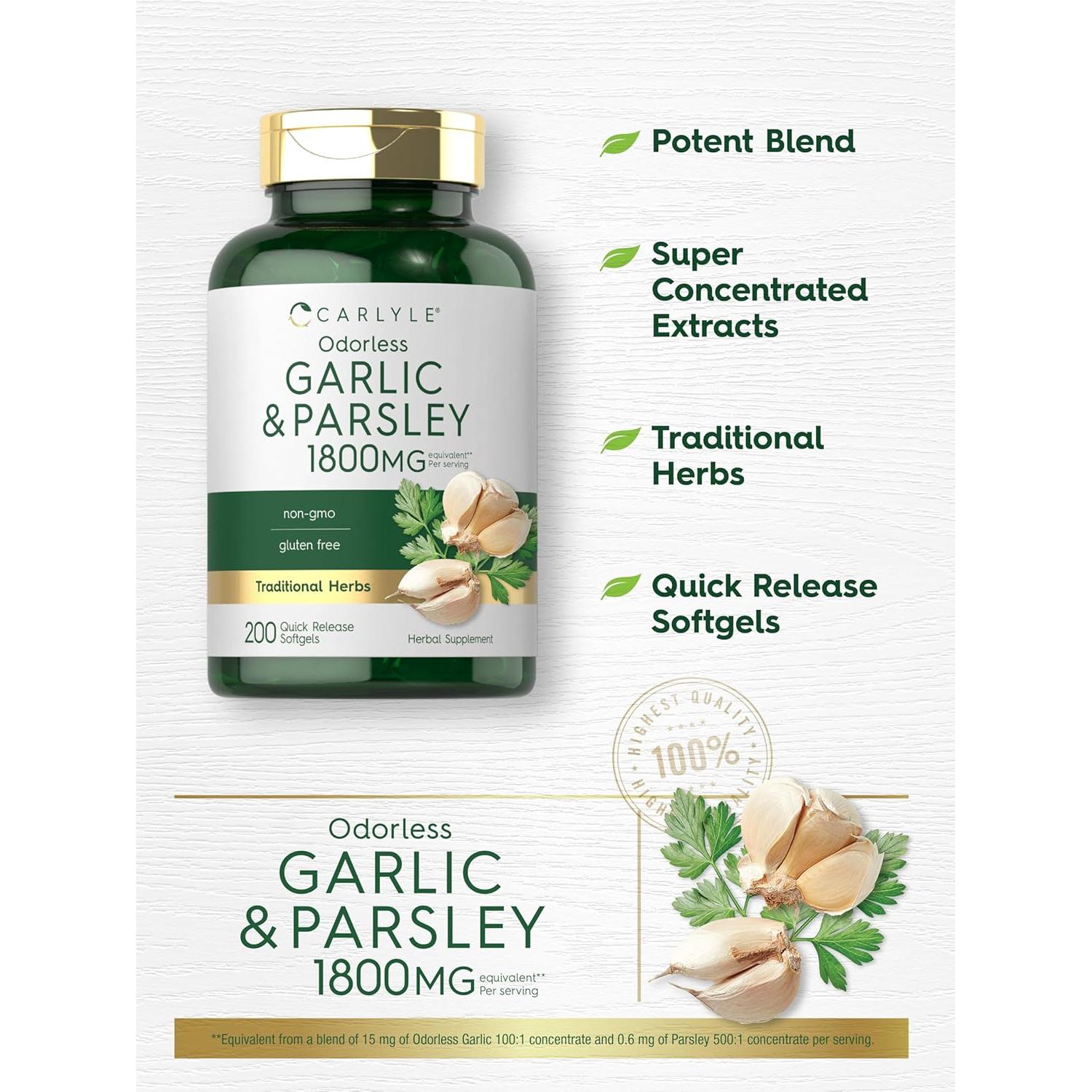 Carlyle Ajo y Perejil Sin Olor 1800mg 200 Gelatinas Blandas