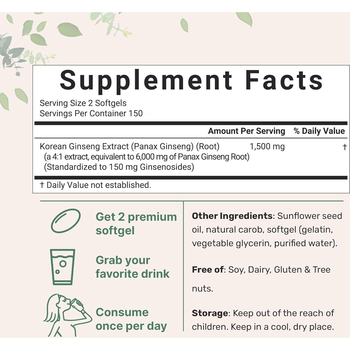 Suplemento de Ginseng Rojo Panax Micro Ingredients 6000mg 300 Cápsulas