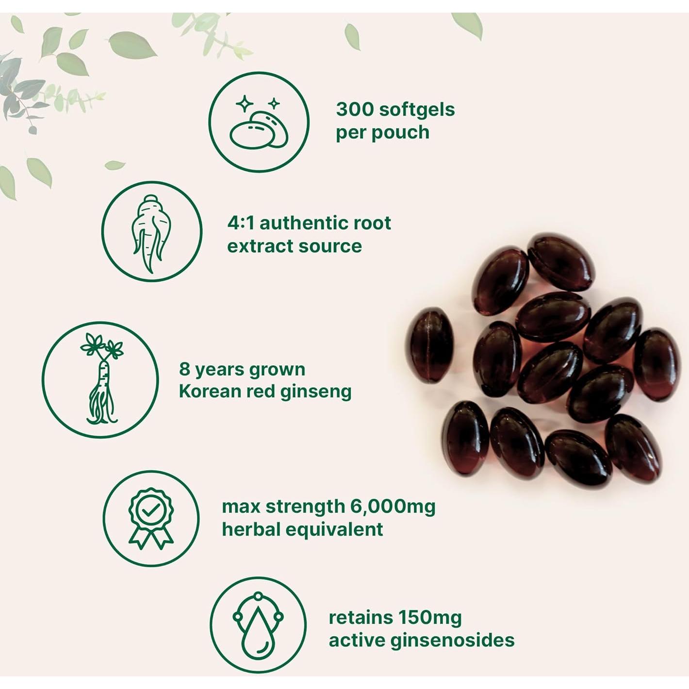 Suplemento de Ginseng Rojo Panax Micro Ingredients 6000mg 300 Cápsulas