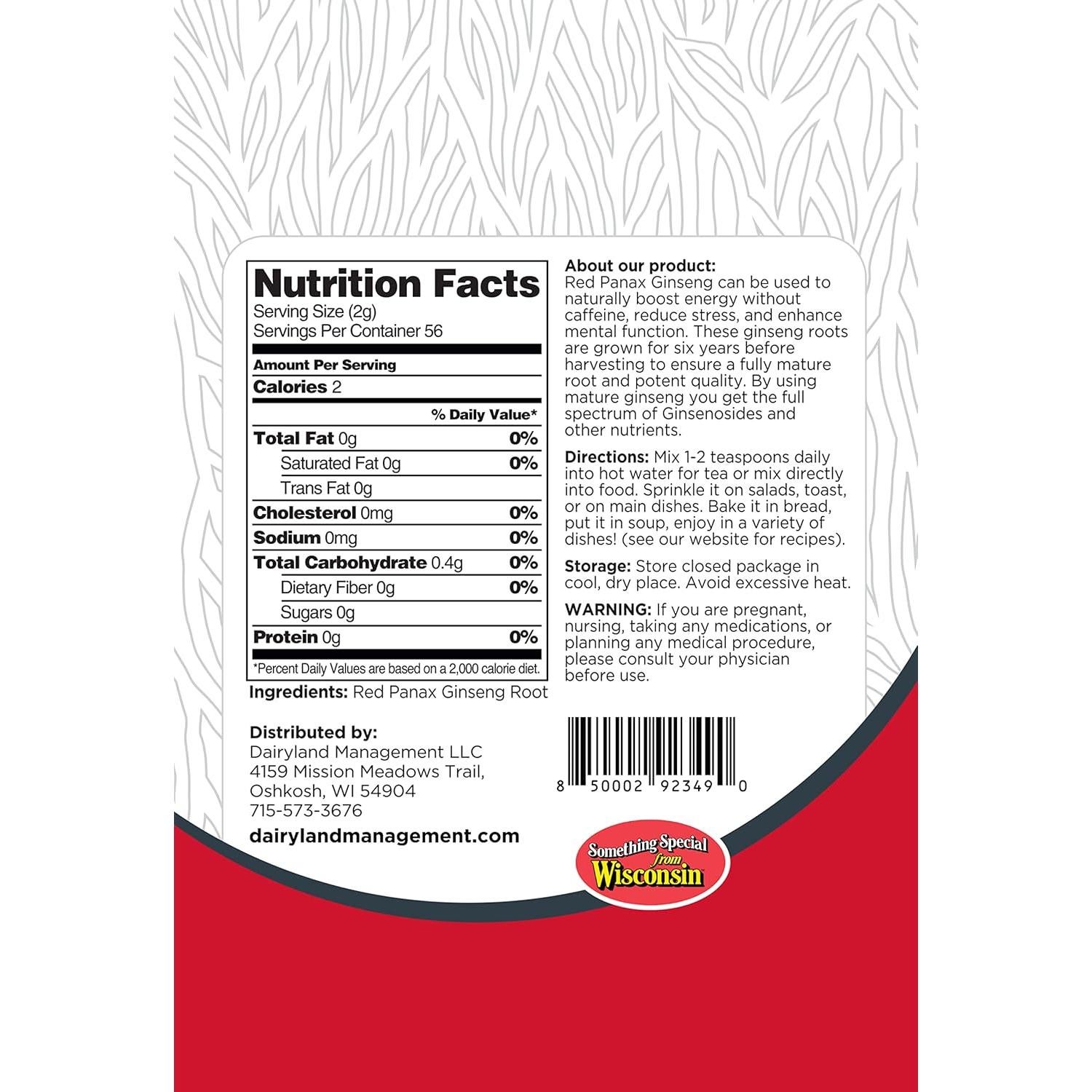 Polvo de Ginseng Panax Rojo Dairyland 226.8 g - Energía y Vitalidad