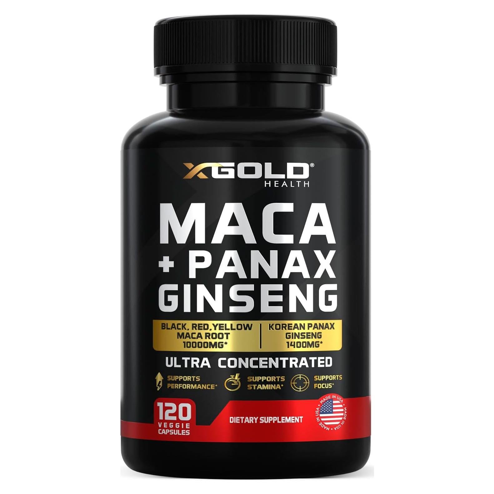Cápsulas de Raíz de Maca 10,000mg + Ginseng Panax 1,400mg - X Gold Health