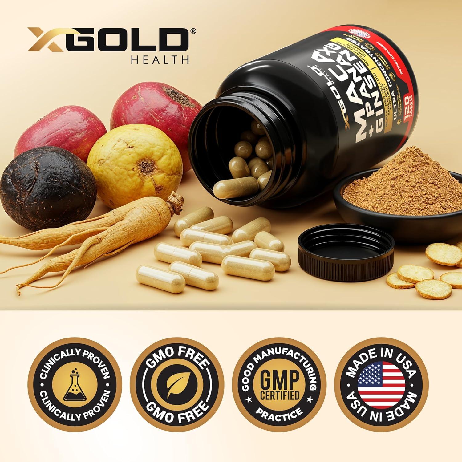 Cápsulas de Raíz de Maca 10,000mg + Ginseng Panax 1,400mg - X Gold Health