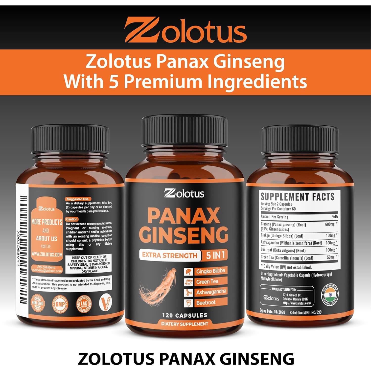 Suplemento Zolotus Ginseng Rojo Coreano + Ginkgo Biloba 120 Cápsulas