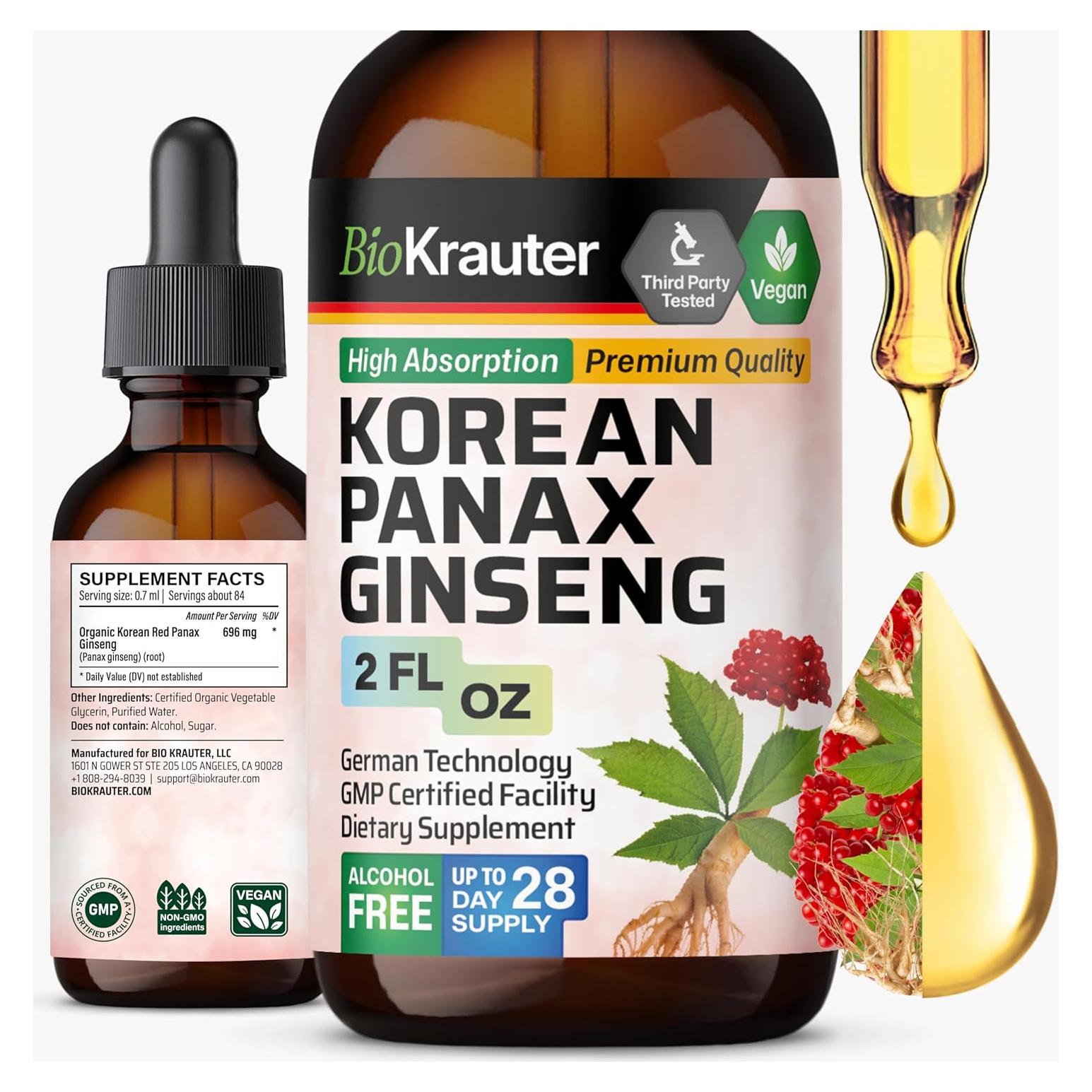 Extracto Líquido de Ginseng Rojo Coreano BIO KRAUTER 60 ml - Vegano