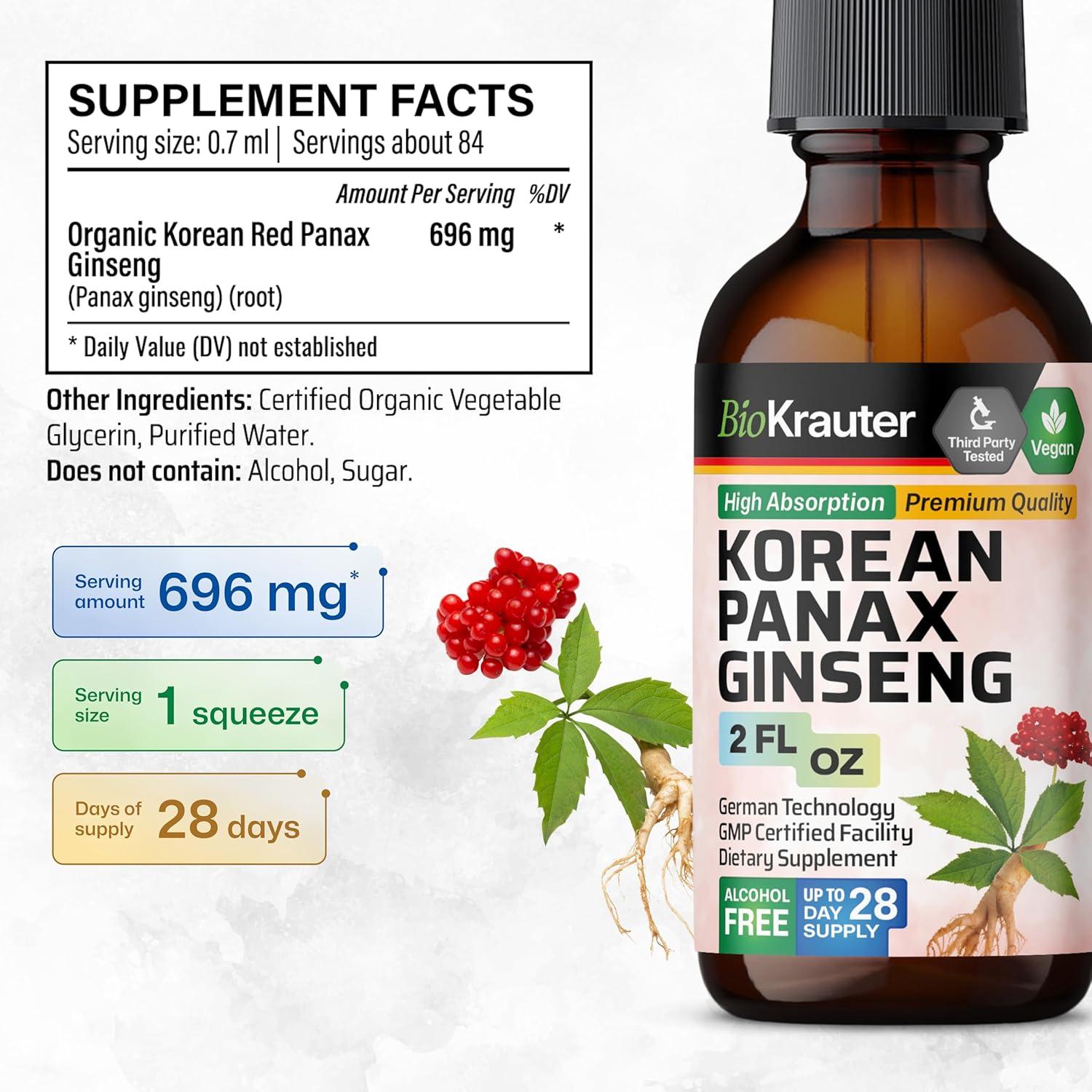 Extracto Líquido de Ginseng Rojo Coreano BIO KRAUTER 60 ml - Vegano