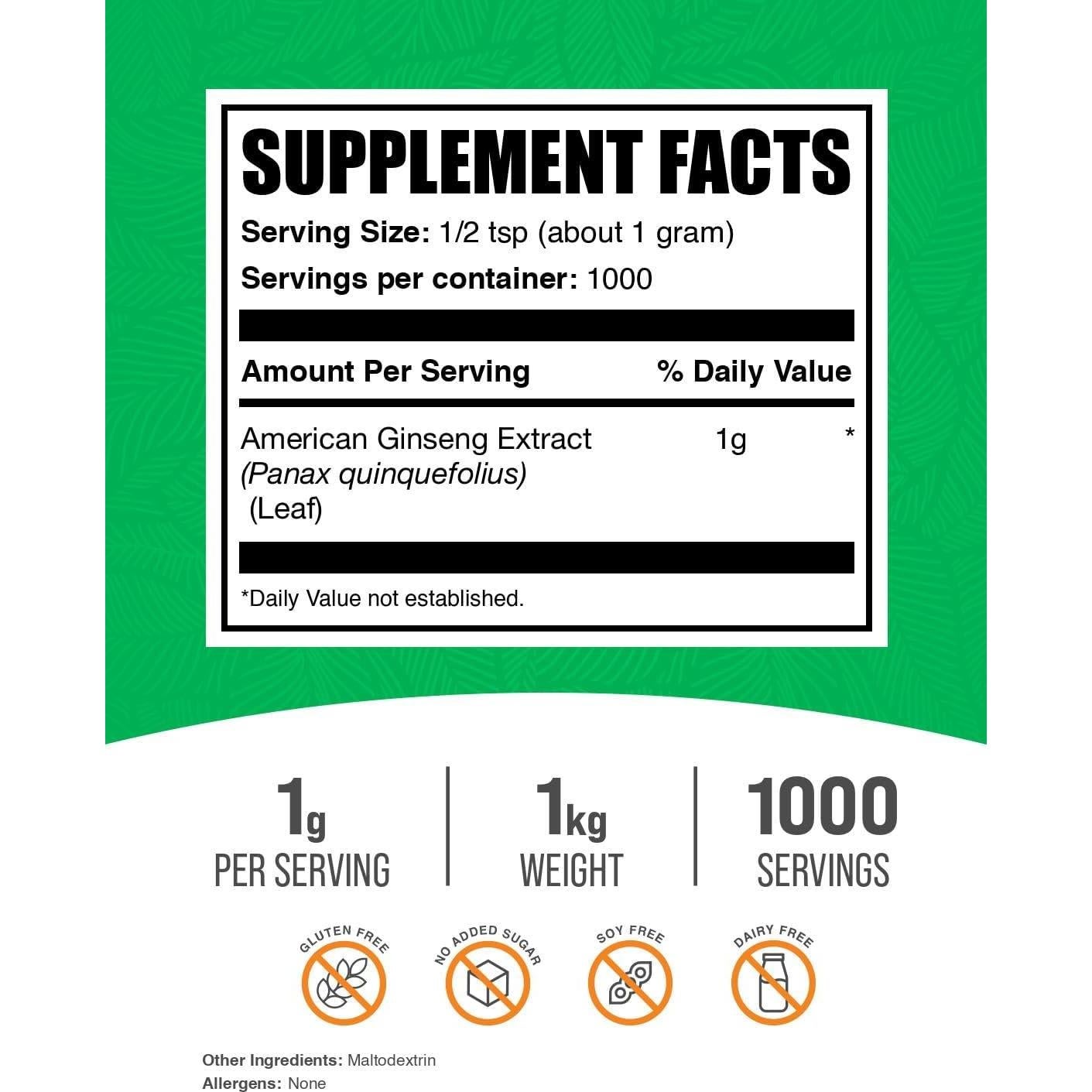 Extracto de Ginseng Americano en Polvo BulkSupplements 1kg
