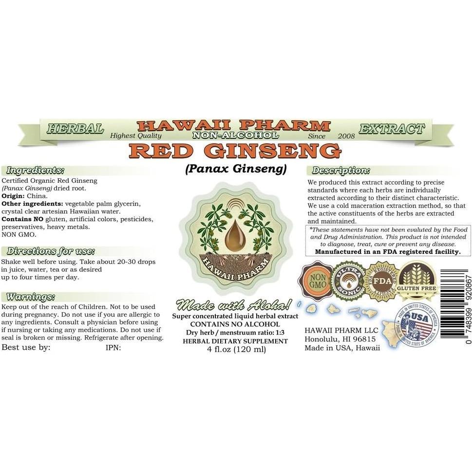 Extracto Líquido de Ginseng Rojo Orgánico Hawaii Pharm 59 ml