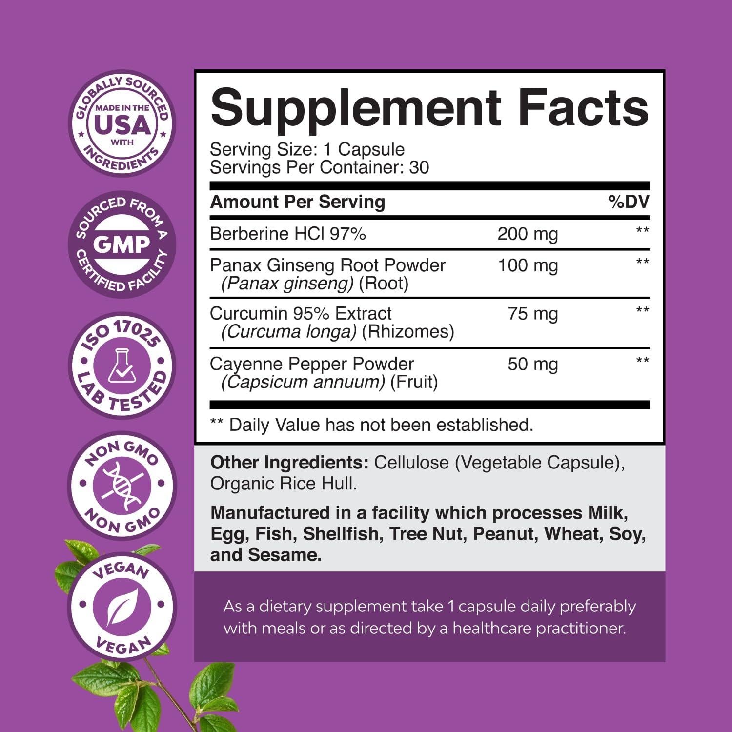 Suplemento de Berberina GLP-1 Natures Craft 30 Cápsulas