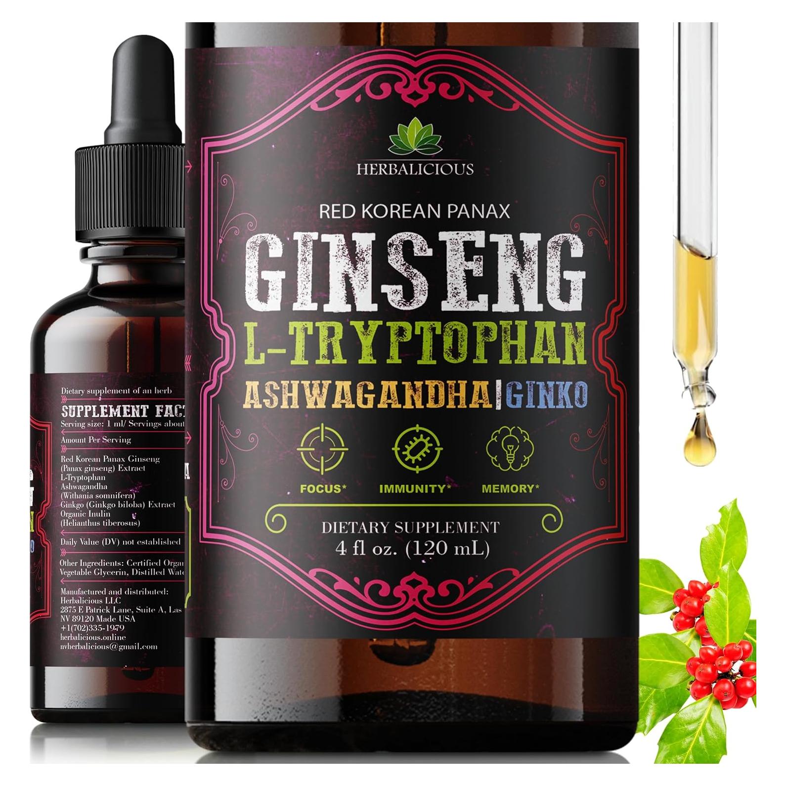 Suplemento Líquido de Ginseng y L-Triptófano 118.29 ml - Herbalicious